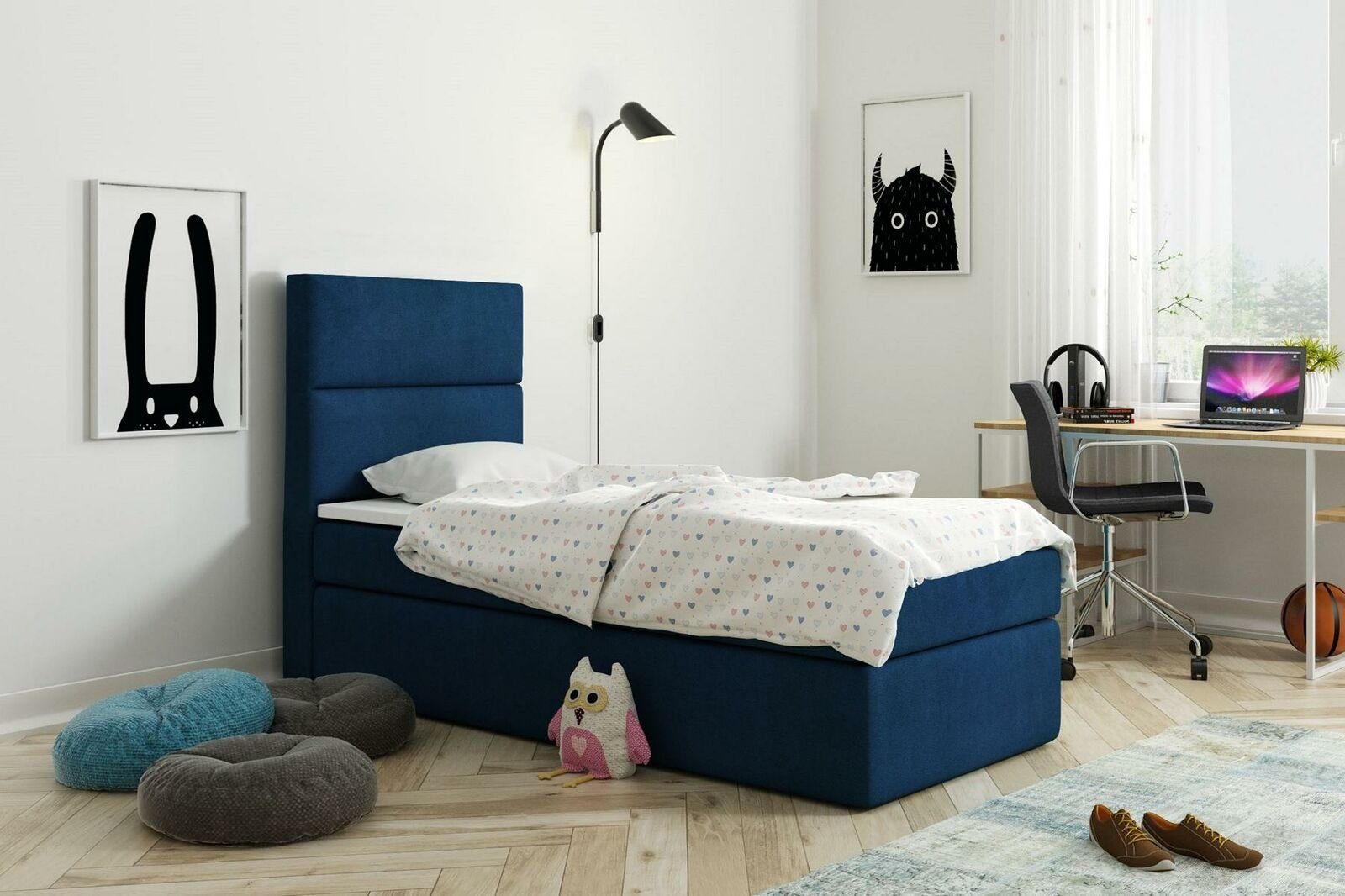 JVmoebel Bett Bett Hotel Ehe Made Europe Luxus Bett (Nur Bett Polster Boxspring das Blau in Design Big Bett)