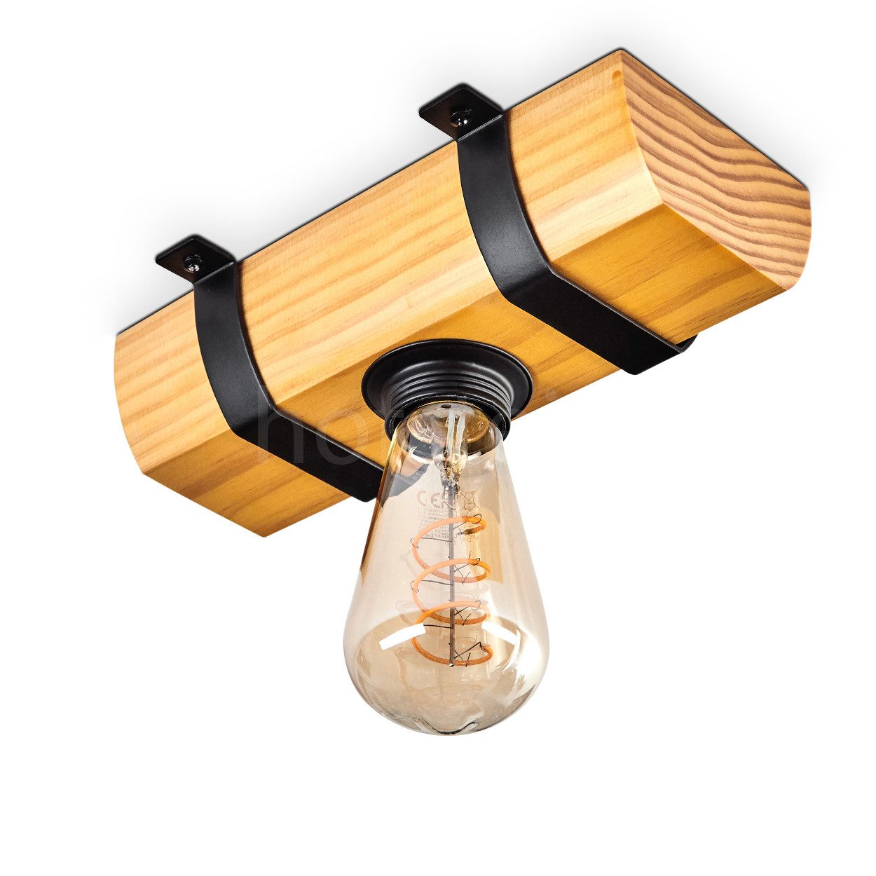 hofstein Deckenleuchte Deckenlampe aus Holz/Metall in Naturfarben/Schwarz, ohne Leuchtmittel, moderne Retro/Vintage/Industrial-Design Leuchte mit Holzbalken, 1x E27