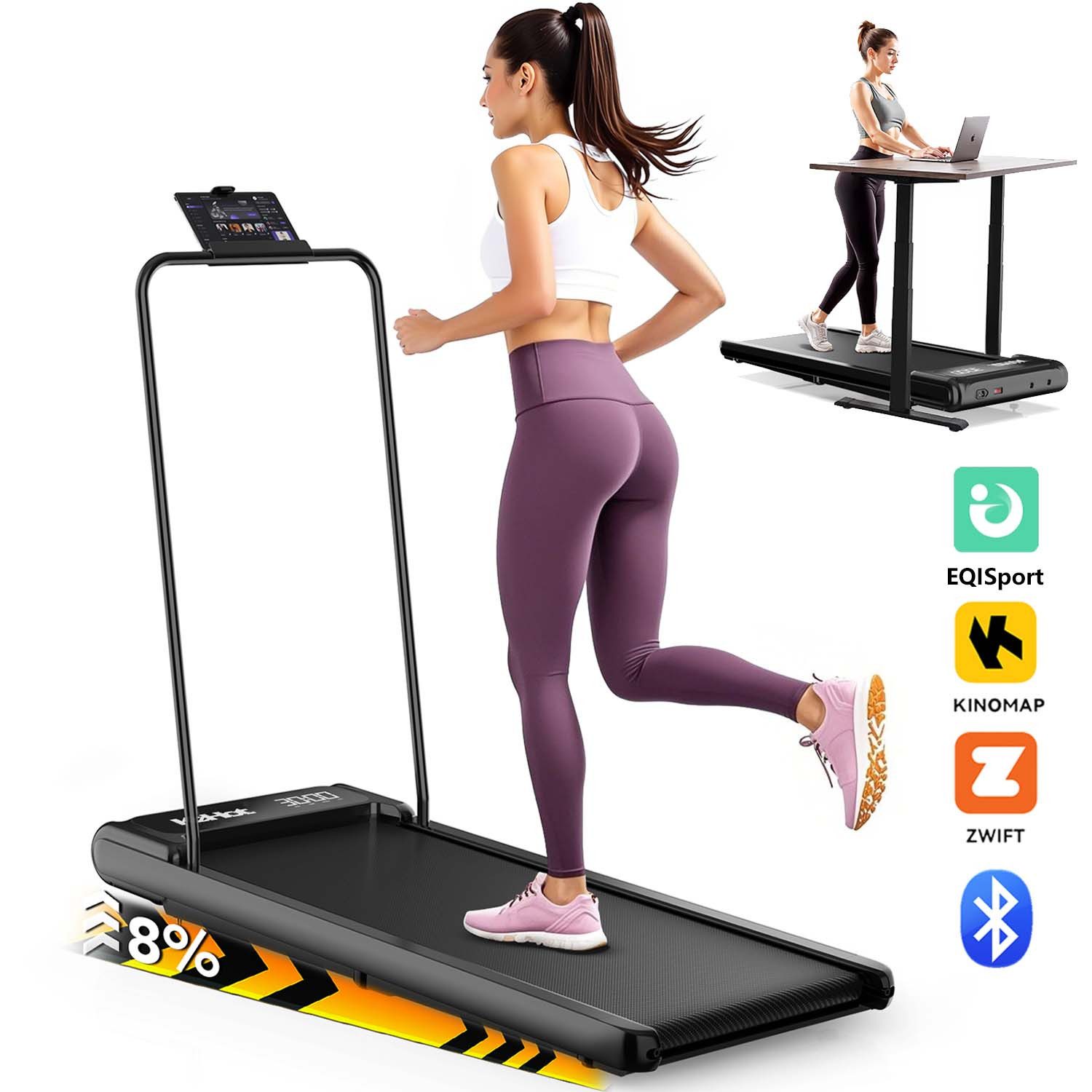 Laufband Laufband mit abnehmbarer Haltestange,4-Fach Neigungsverstellung, 0-8%