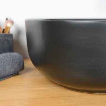 wohnfreuden Aufsatzwaschbecken Keramik Aufsatzwaschbecken 46 cm schwarz (Kein Set), NEW-5761