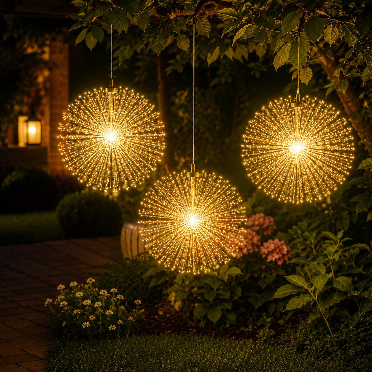 pedete LED Solarleuchte LED Solar Gartendeko 540 LED Feuerwerk Solarleuchten–Formbar, 26cm Feuerwerk hängend, gartendeko, solarlampen für außen, Bunt, Warmweiß, Leuchtmittel, Wetterfest Pusteblume Solarlampen Garten 8 Modi