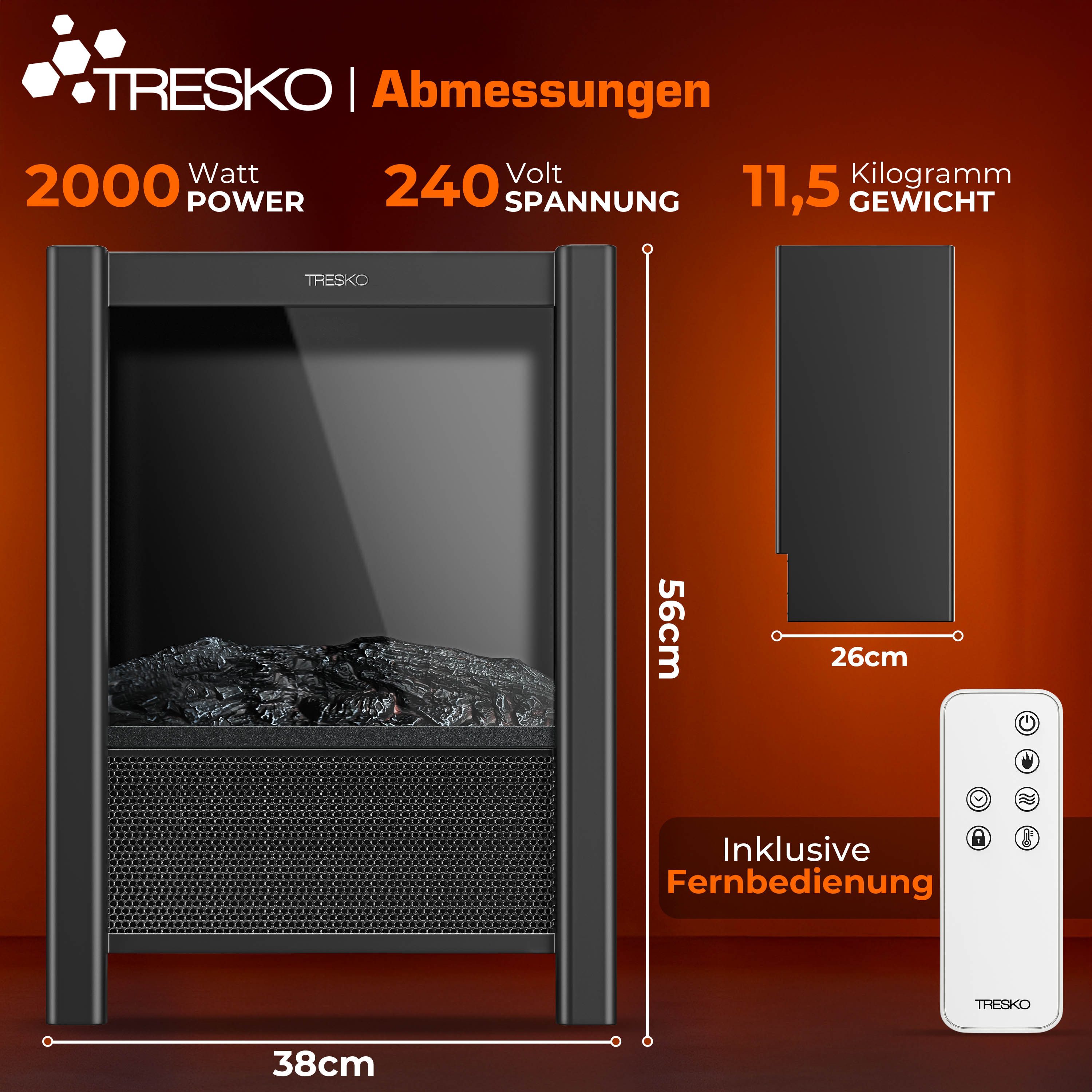 TRESKO Elektrokamin Elektrokamin mit Heizung & Fernbedienung 2000W, WiFi Ap günstig online kaufen