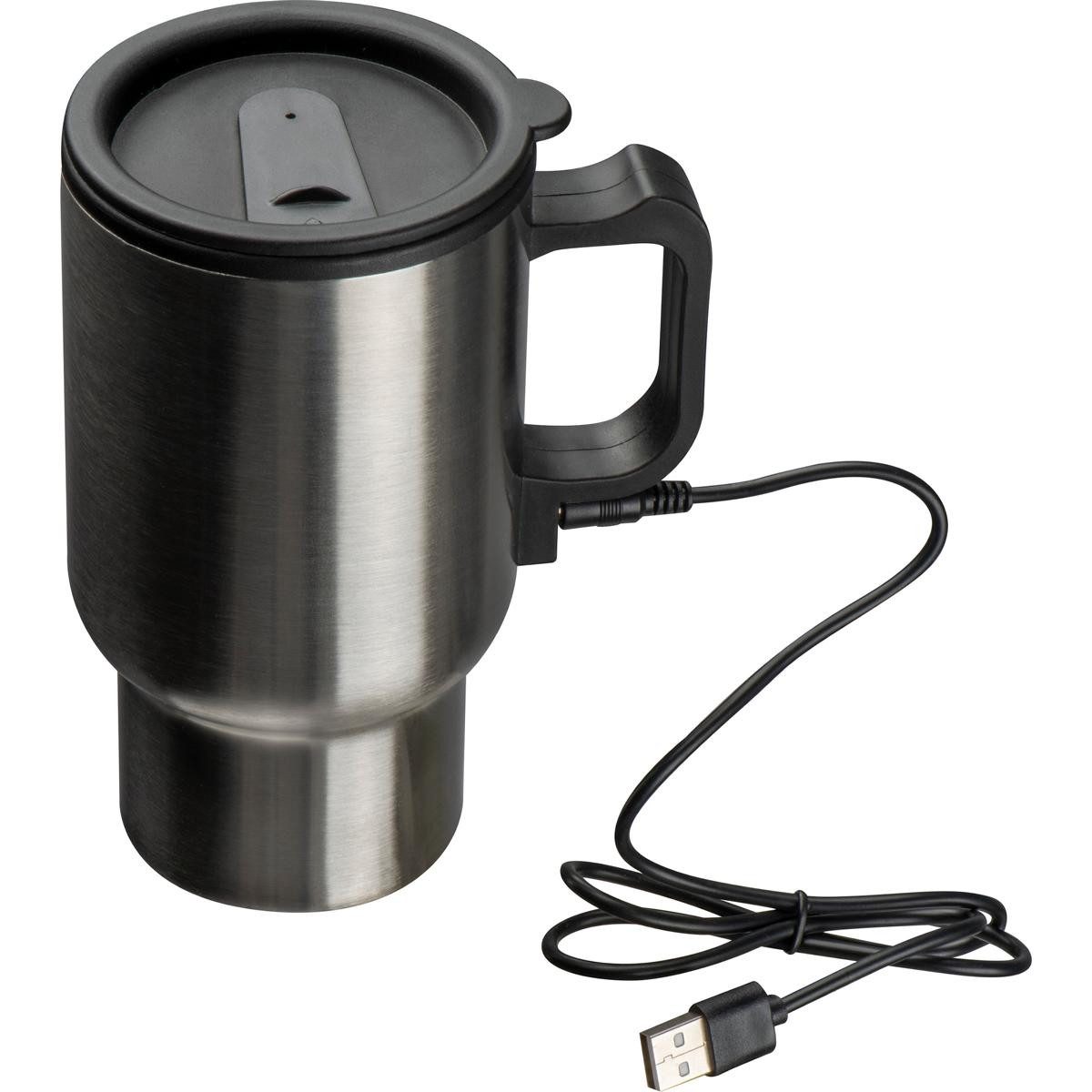 Easy Gifts Trinkflasche Warmhaltebecher / Trinkbecher aus Edelstahl / mit USB-Anschluss zum Wa