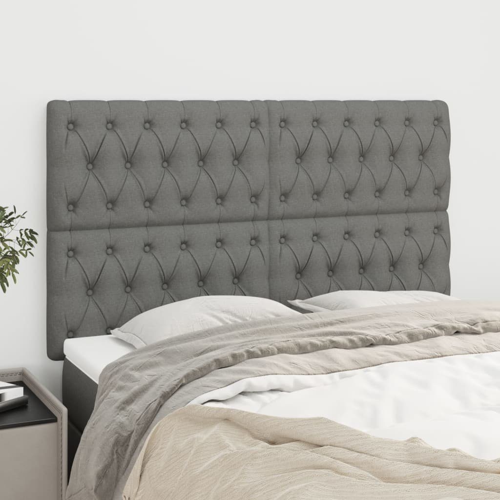 vidaXL Bett Kopfteil Dunkelgrau 144 x 7 x 118/128 cm Stoff (1-tlg)