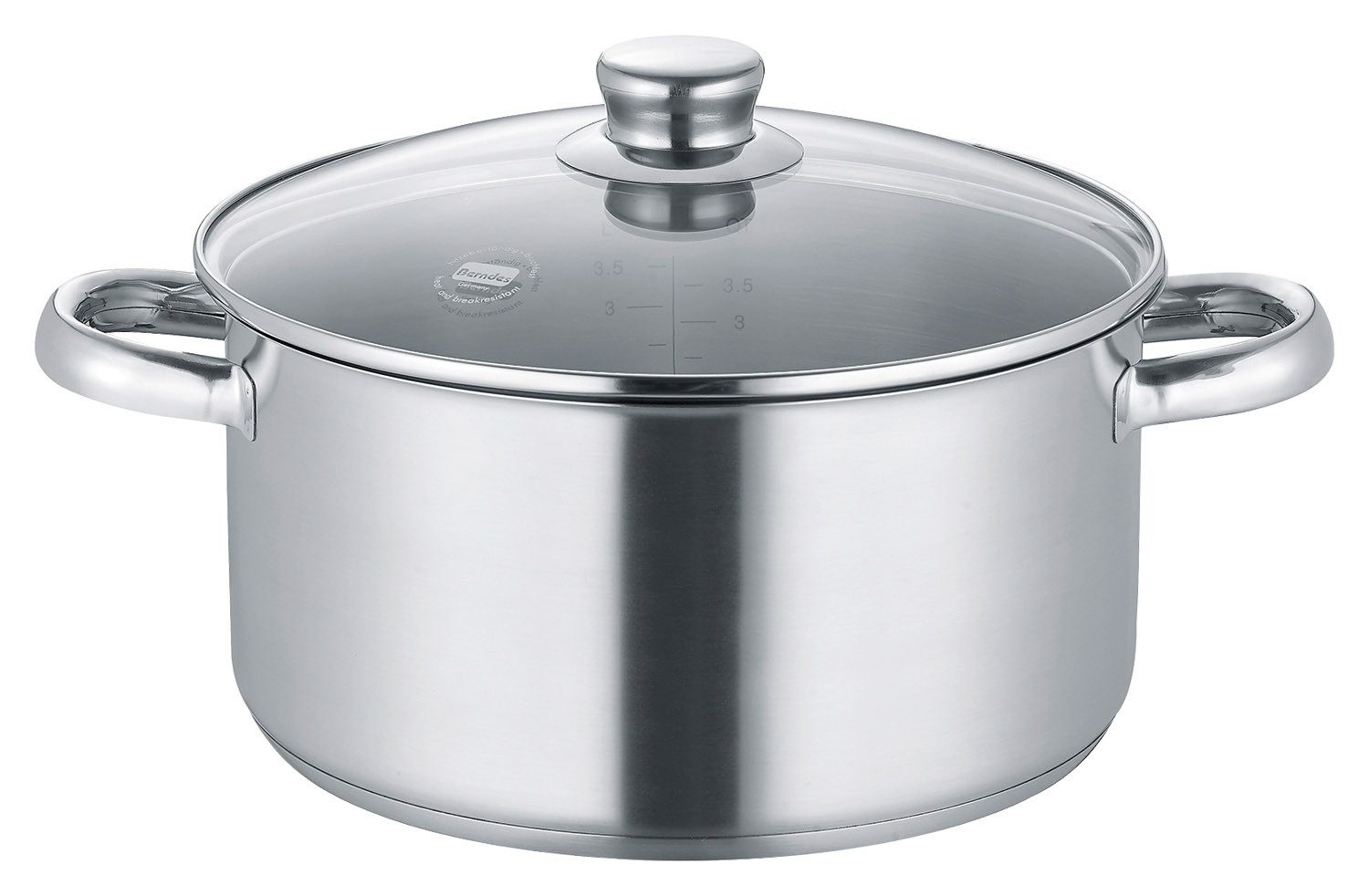Berndes Kochtopf NEW ROMA, Ø 24 cm, mit Glasdeckel, 5,1 Liter, Edelstahl 18/10, mit Innenskalierung, Hitzebeständig