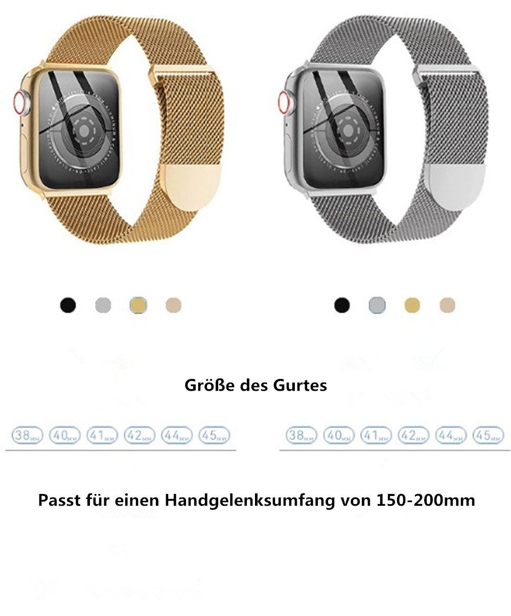 XDeer Apple für Metall 42/44/45mm, für mit Verbesserter und Ersatzarmband 38/40/41mm Series Armband Uhrenarmband iWatch Watch 8/7 Magnet Armband
