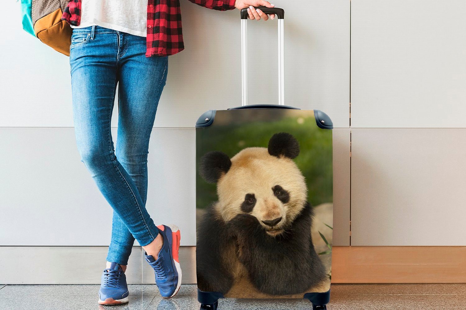 für - Tier Reisetasche Trolley, rollen, Handgepäckkoffer Rollen, mit MuchoWow Reisekoffer Handgepäck - Weiß, Ferien, Panda 4