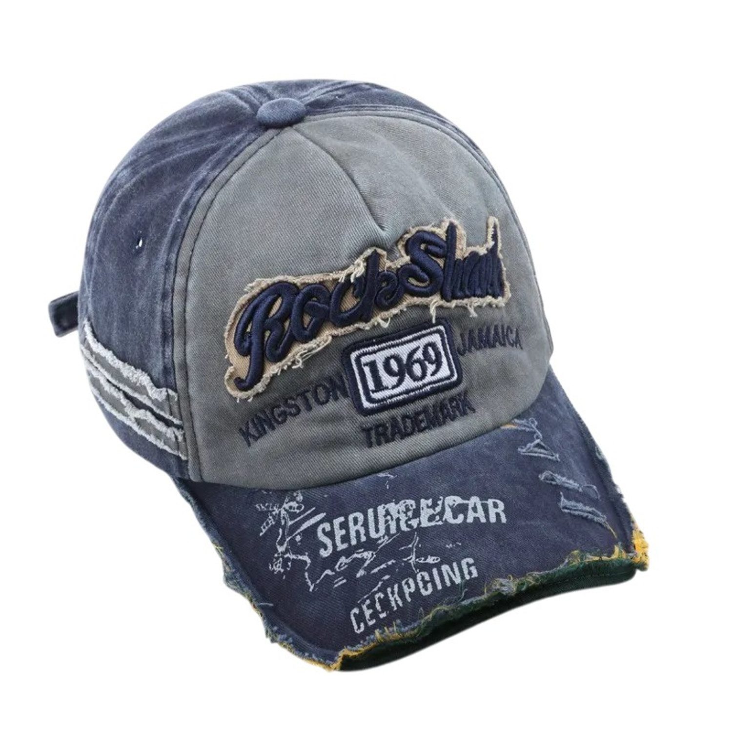 KARMA Schirmmütze Basecap Herren Vintage Baumwolle Baseball Cap (1-St., mit Stickerei Used-Look und gebogenem Schirm Schirmmütze) in Blau Grau Marineblau oder Khaki verstellbar