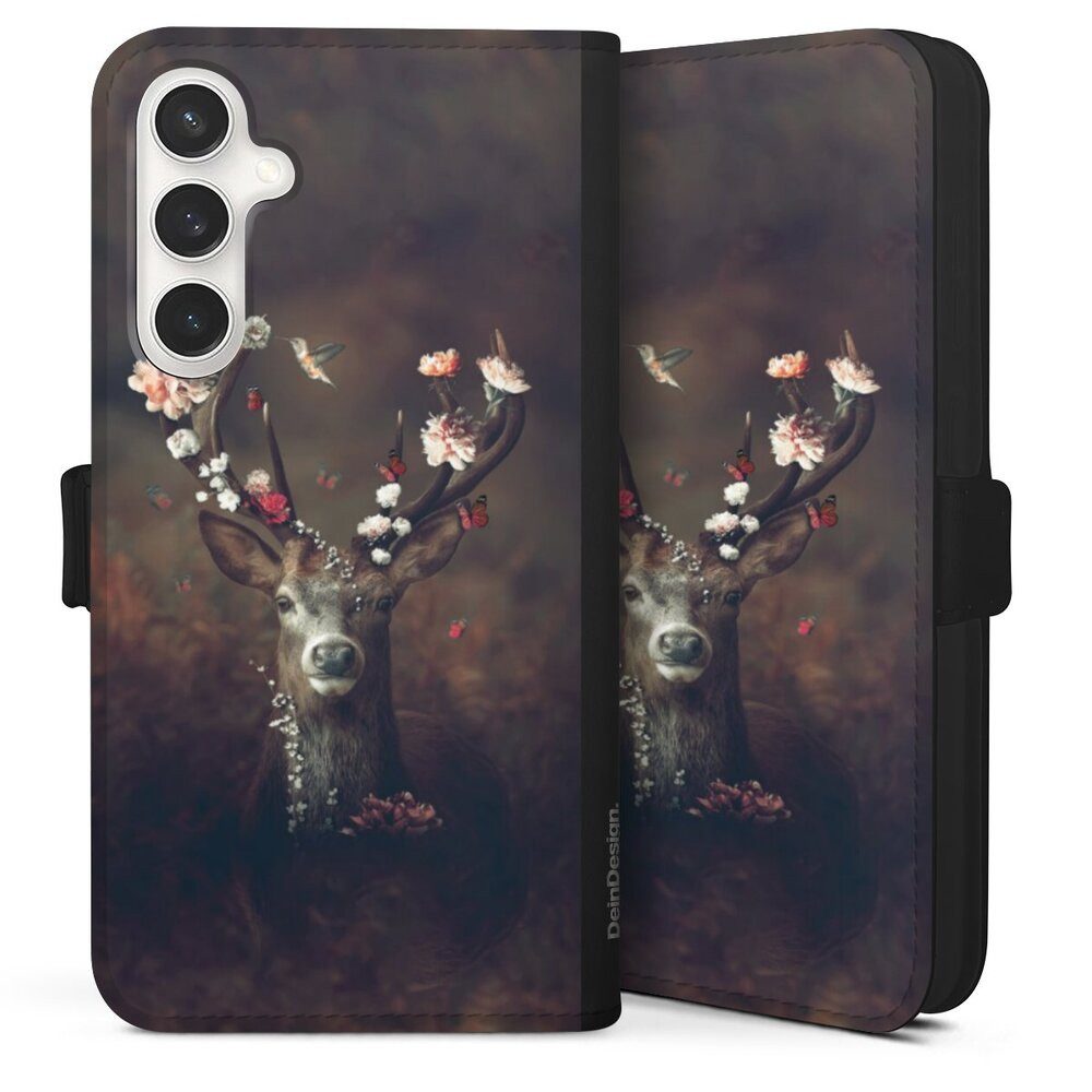 DeinDesign Handyhülle Rehe Rentier Blumen Fauna Flora Deer, Samsung Galaxy S24 FE 5G Hülle Handy Flip Case Wallet Cover
