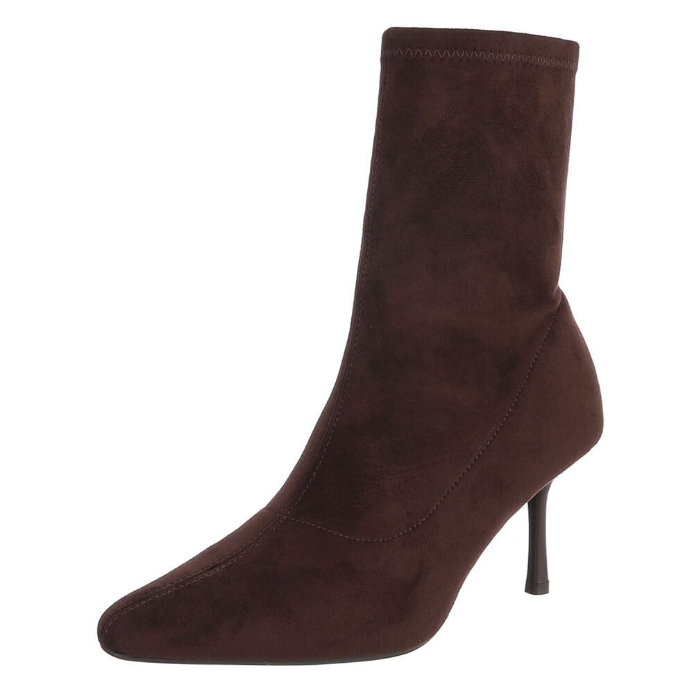 Ital-Design Damen Stiefelette mit High Heel und Sockendesign High-Heel-Stiefelette (92214117) Pfennig-/Stilettoabsatz Stiefeletten in Braun