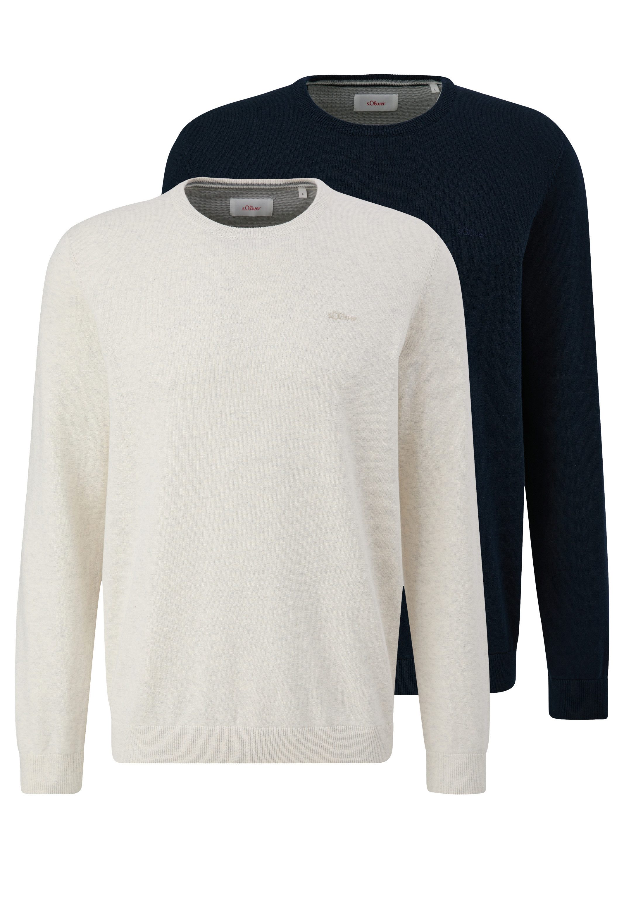 s.Oliver Rundhalspullover 2er Pack Basic (Spar-Set, 2-tlg) Pullover - Baumwolle - Atmungsaktiv - Angenehm weiches Material