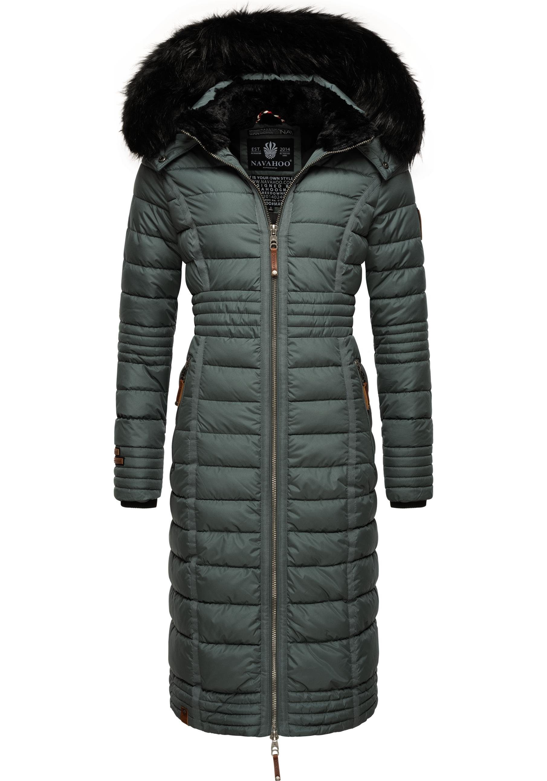 Navahoo Wintermantel Umay langer Damen Winter Steppmantel mit Kunstfellkapuze