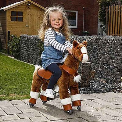 habeig Reitpferd »Reitpferd Kinder mit Rollen Spielzeug Pferd Plüschtier braun Bremse Schaukelpferd lengbarer Kopf Pony«