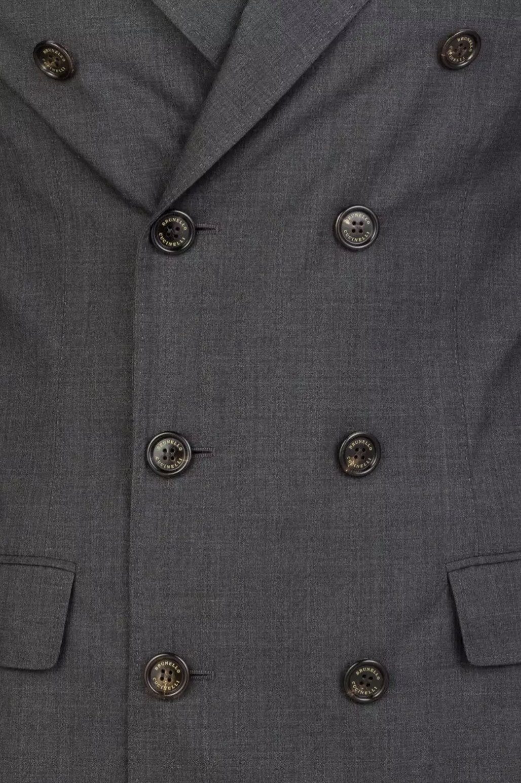 BRUNELLO CUCINELLI Wollmantel Doppelreihiges Kurzmantel Mantel Jacke Rückenschlitze, Breites Spitzrevers, Pattentaschen, Zeitloser Farbton