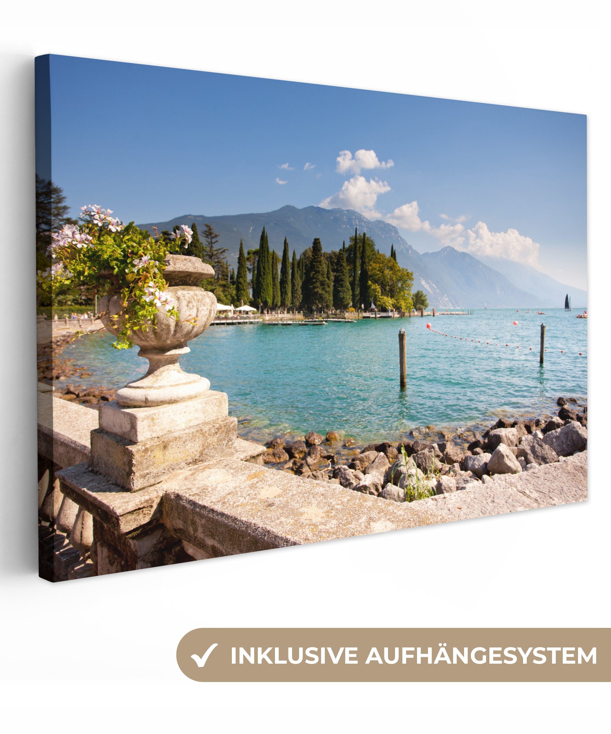 OneMillionCanvasses® Leinwandbild Gardasee - Küste - Wasser, Fotodruck (1 St), Leinwand Bilder Klein, Wand Dekoration Aesthetic 30x20 cm