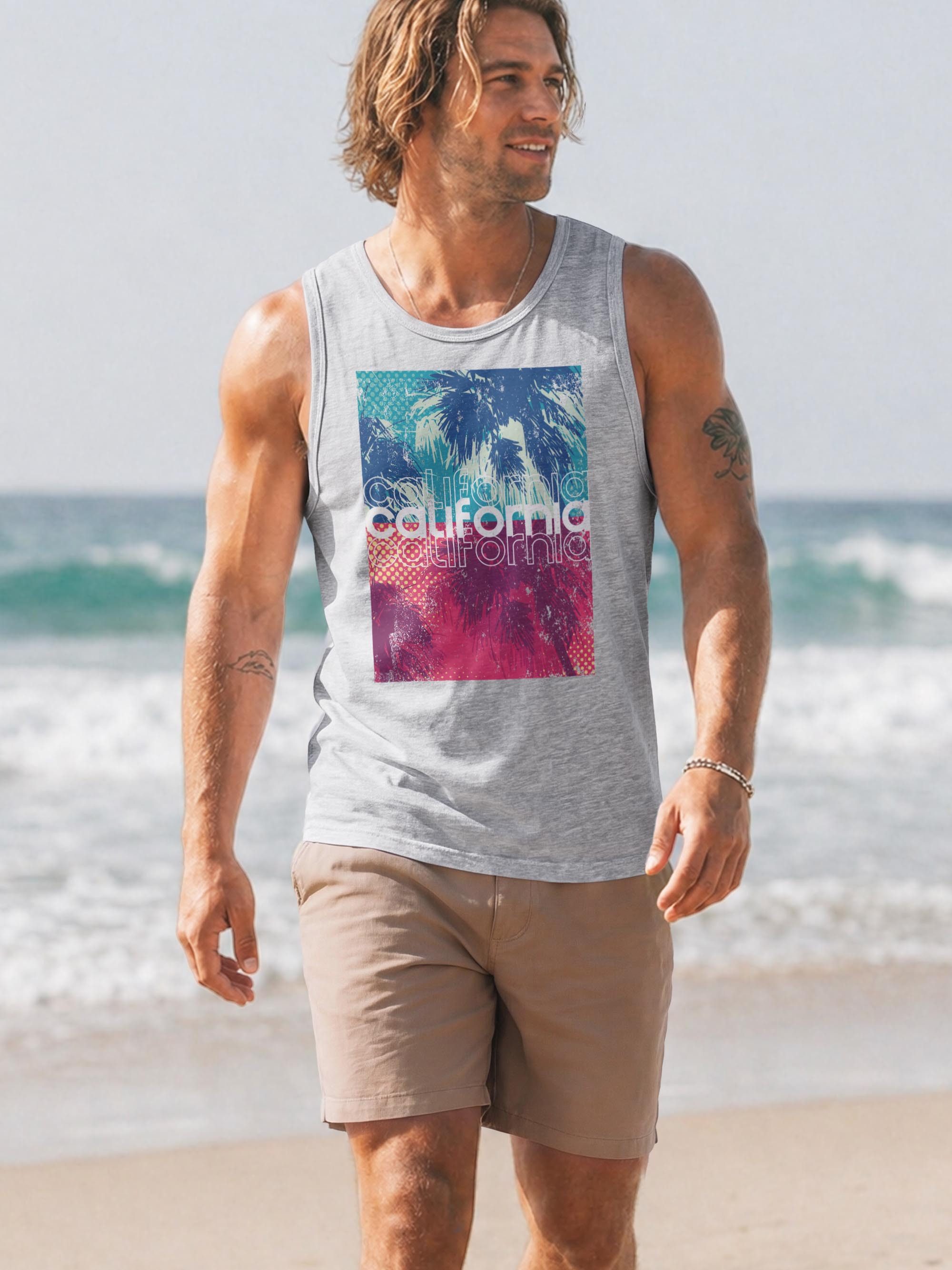Neverless Tanktop Herren Tank-Top California Palmen Sommer Foto Print Aufdruck mit Print