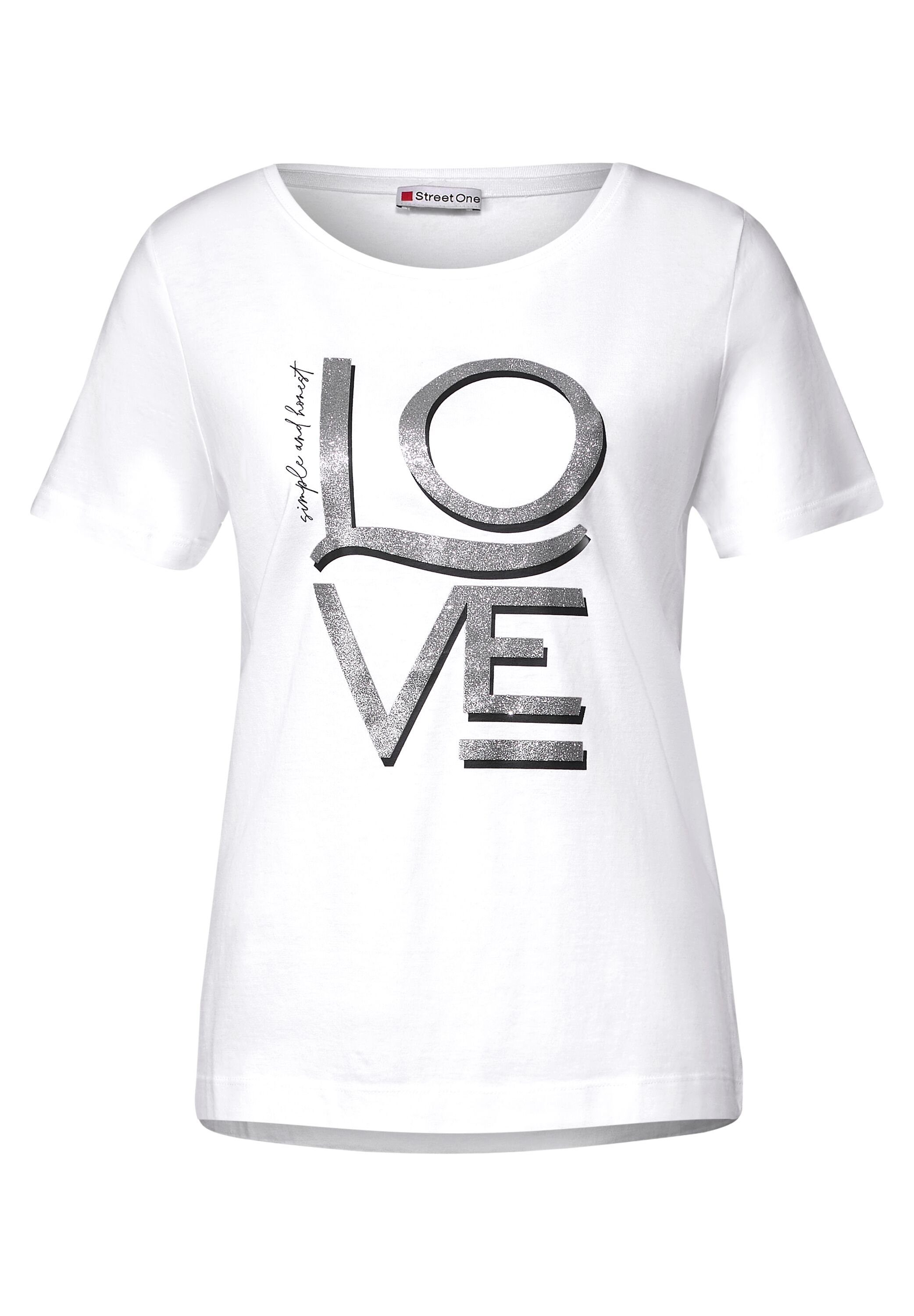 STREET ONE T-Shirt mit Schriftzug schimmerndem White