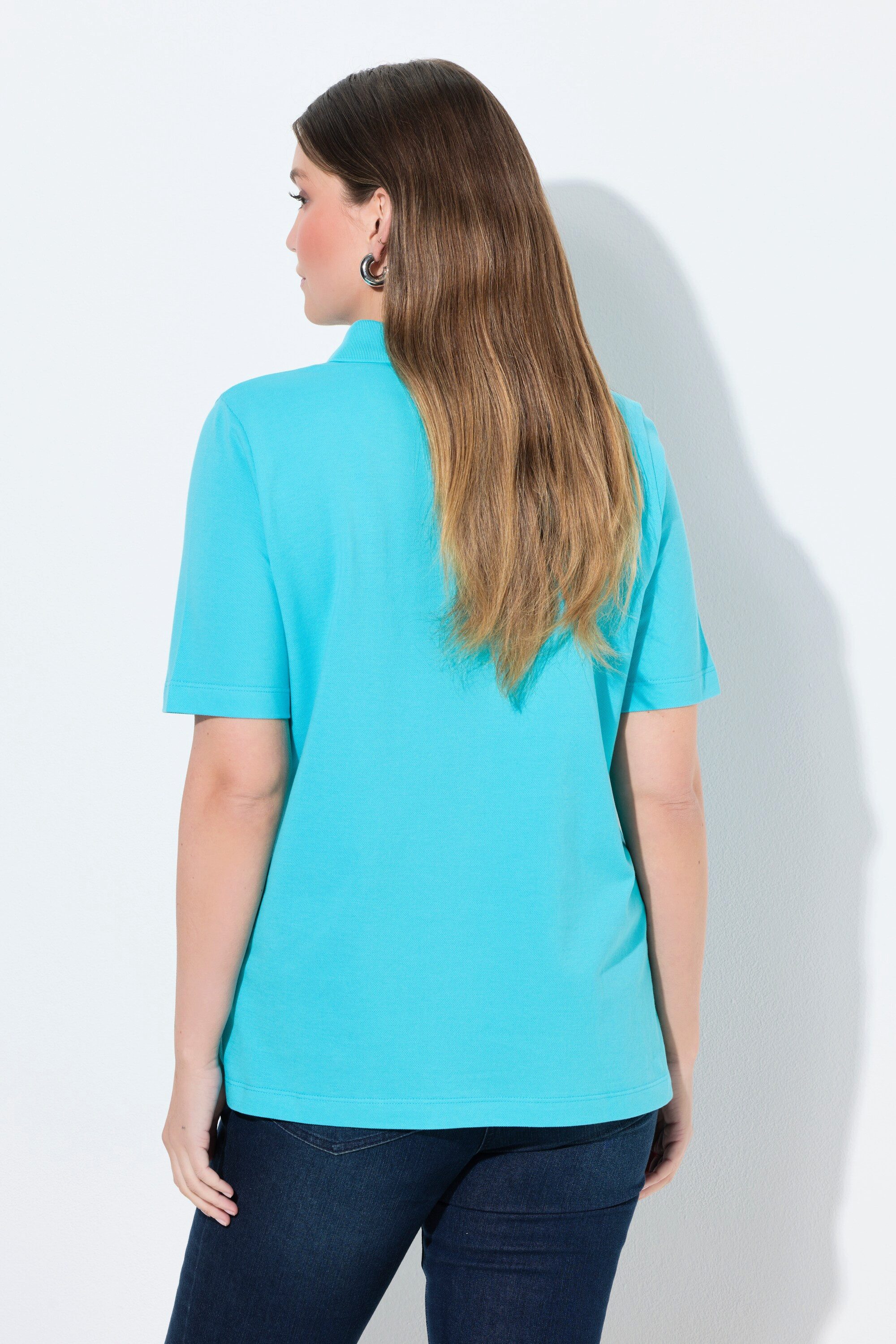Ulla Popken Poloshirt Poloshirt längere Knopfleiste Polokragen Halbarm