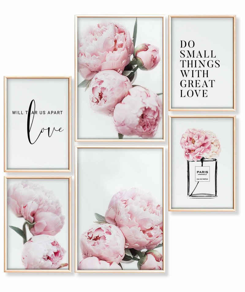 Heimlich Poster »Set als Wohnzimmer Deko, Bilder DINA3 & DINA4, Coco Pfingst-Rosen«, Blumen