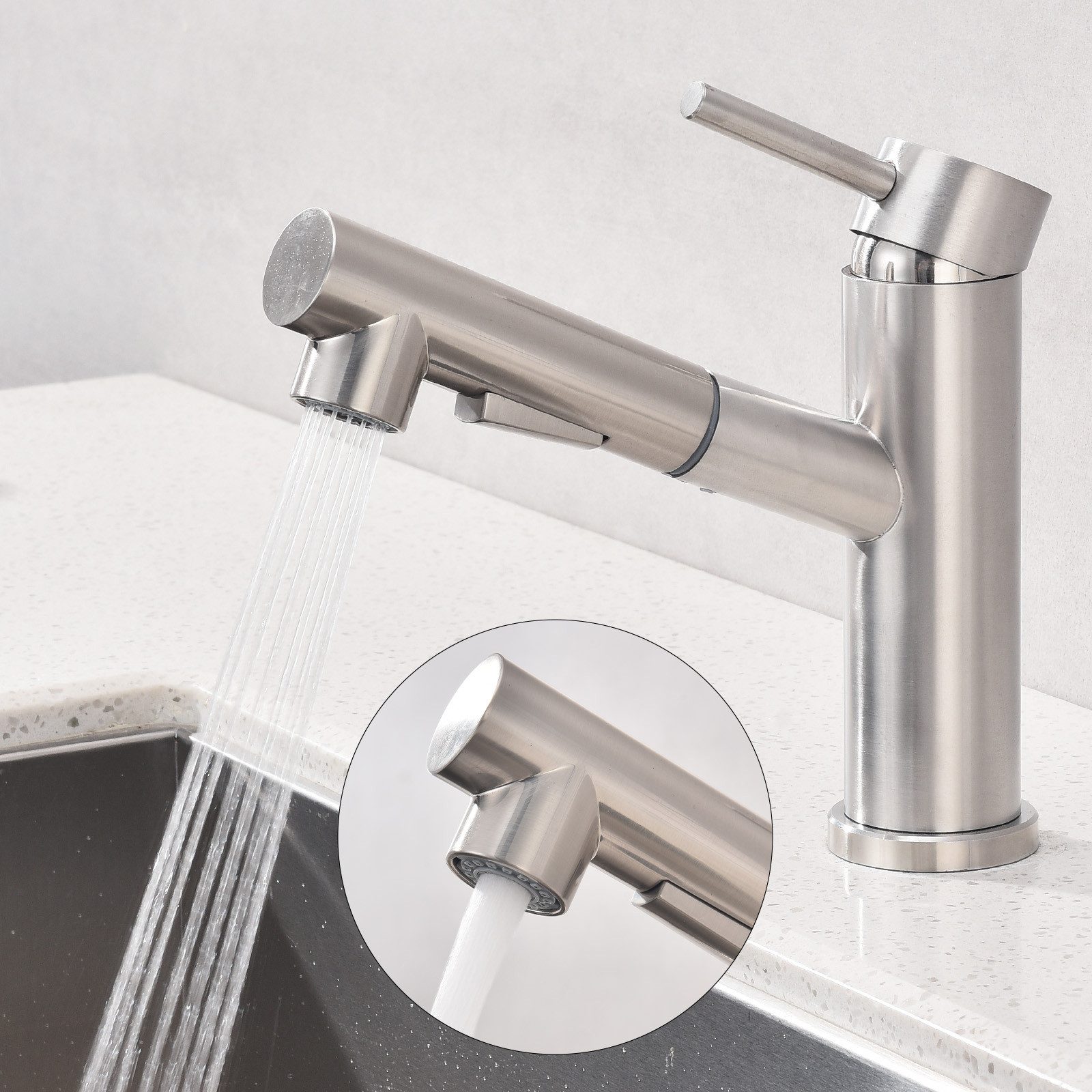 HOMELODY Waschtischarmatur Wasserhahn Ausziehbar Brause Mischbatterie Küche Spültischarmatur ausziehbarer Auslauf,mit 2 Wasserstrahlarten