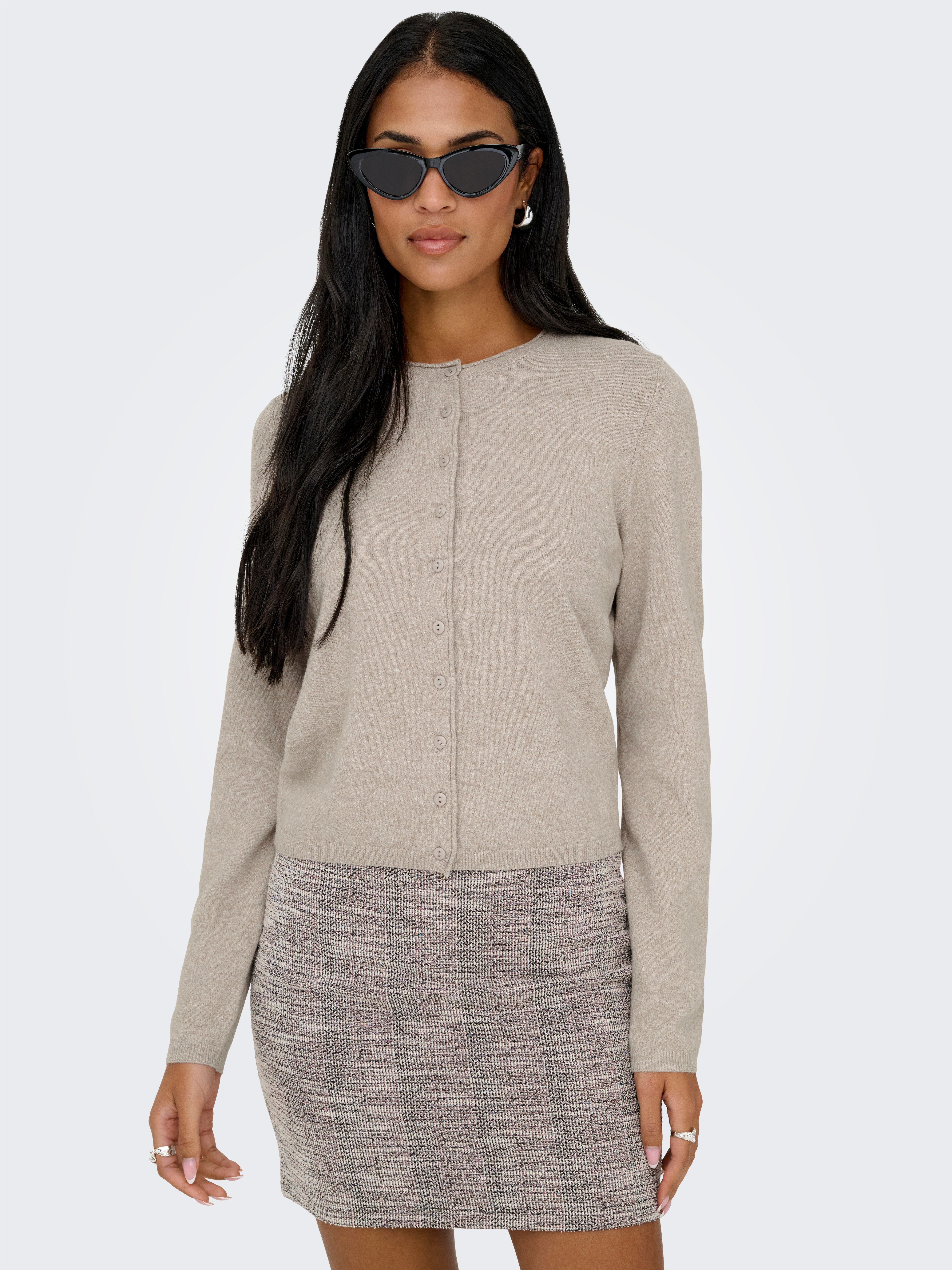 ONLY Strickjacke ONLLOYAL LIFE LS O-NECK BUT CAR KNT NOOS gerippte Ärmelbündchen