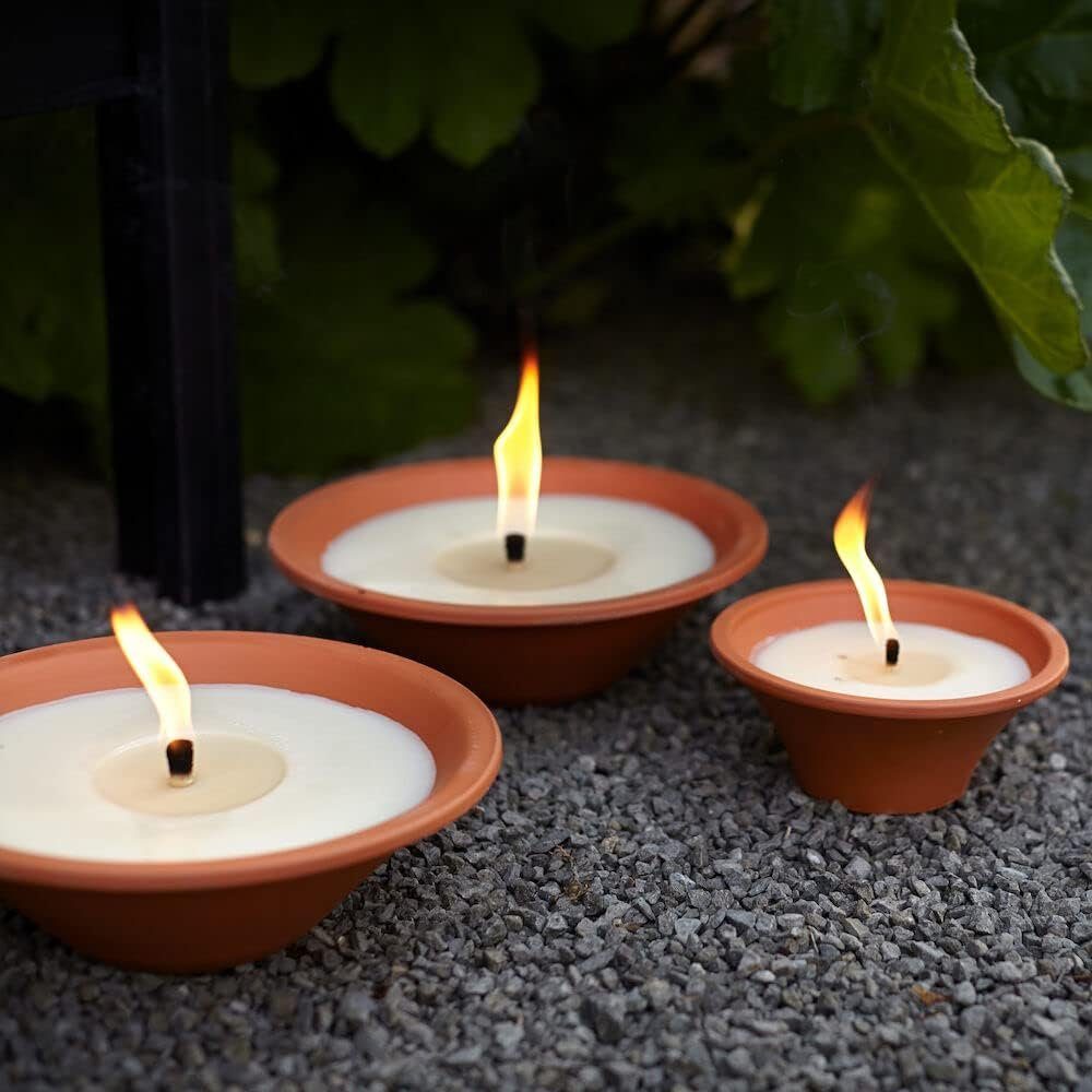 MichaelNoll Outdoorkerze Flammschalen 4 Stück - Outdoor-Kerzen Terracotta - für Garten - 13h