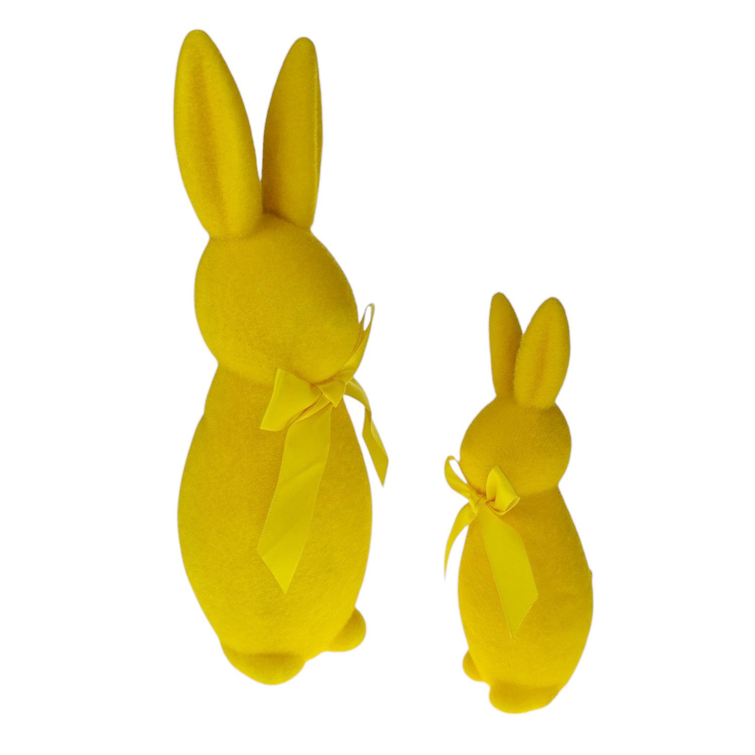 Macosa Home Osterhase 2er Set Dekohasen Gelb Polyfoam modern Hase Osterdeko (Deko Ostern Dekoration Tischdeko), beflockte Hasenfigur modern Figur Dekofigur
