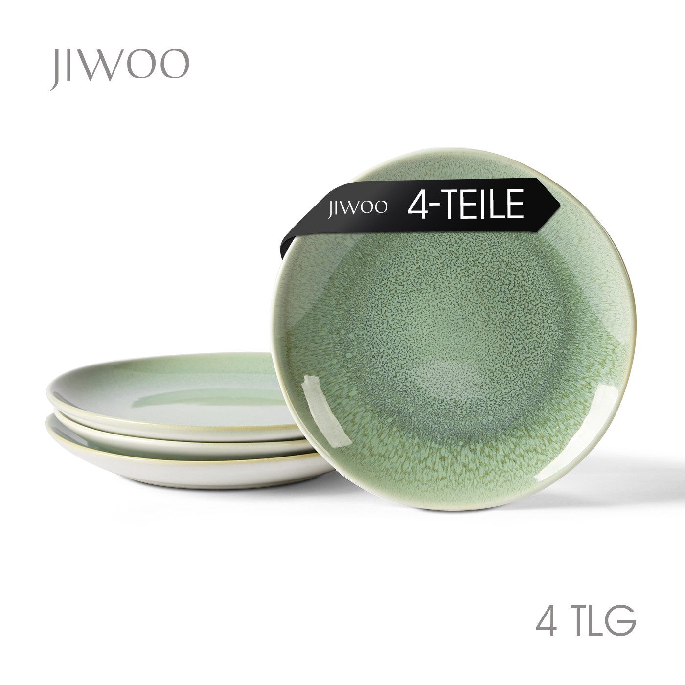 JIWOO Teller 4er Ø19,5cm, Speiseteller Steakteller Dessertteller Pastateller Plate, (4 St), Keramik Hochwertiges Tellerset Grün Mikrowellenofen Spülmaschine