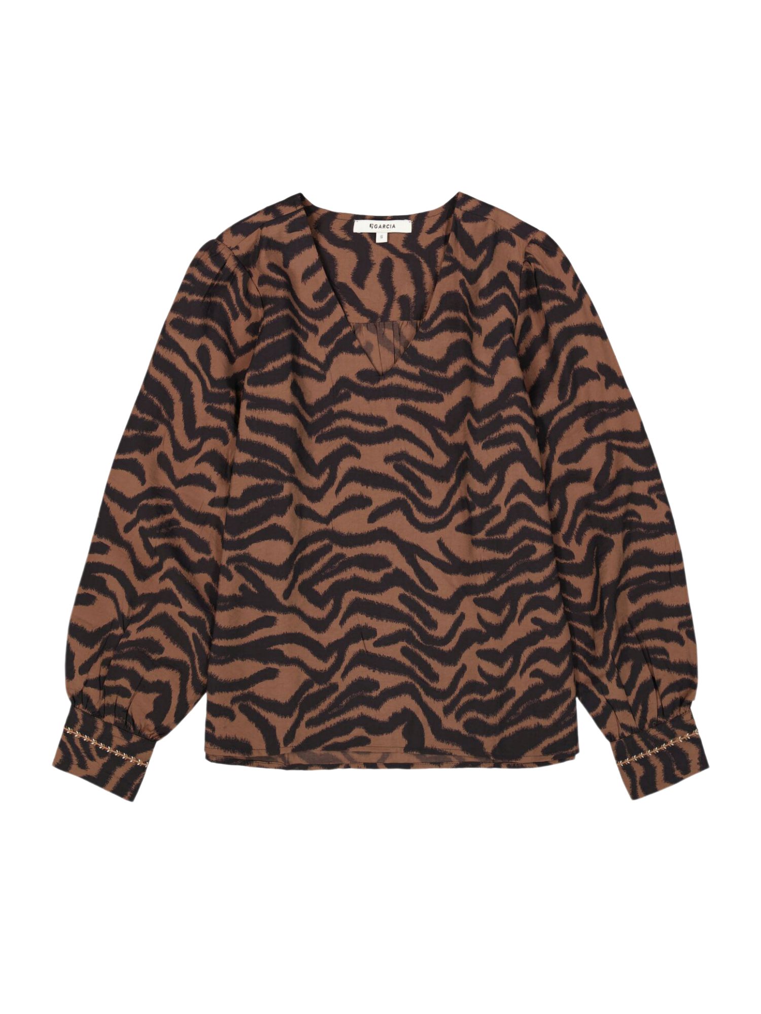 Garcia Hemdbluse braun,Freizeit,Viskose,Allover-Print,V-Ausschnitt,Lang,Relaxed Fit