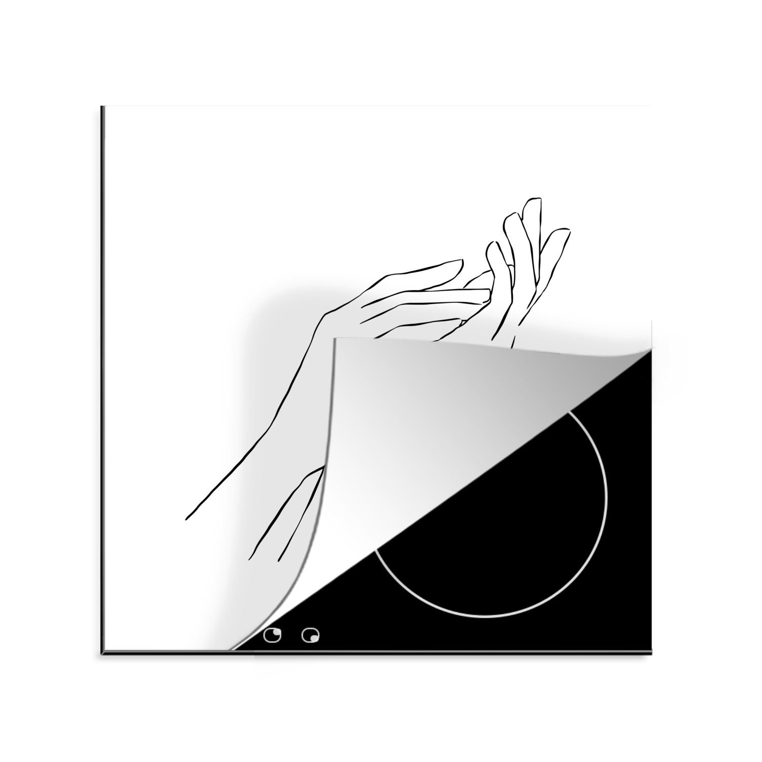 MuchoWow Herdblende-/Abdeckplatte Abstrakte Linie Kunst von zwei Händen auf einem weißen Hintergrund, Vinyl, (1 tlg), 78x78 cm, Ceranfeldabdeckung, Arbeitsplatte für küche