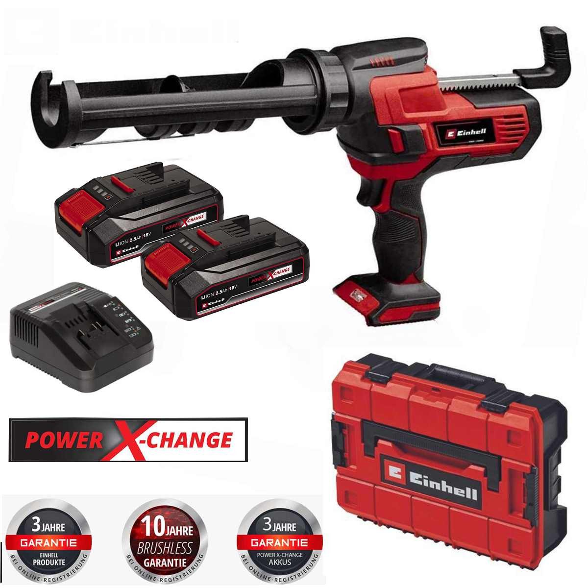 Einhell Akku-Kartuschenpistole Kartuschenpistole TE-SG 18/10 18V + 2 x Akku 2.5 Ah, Ladegerät,Koffer