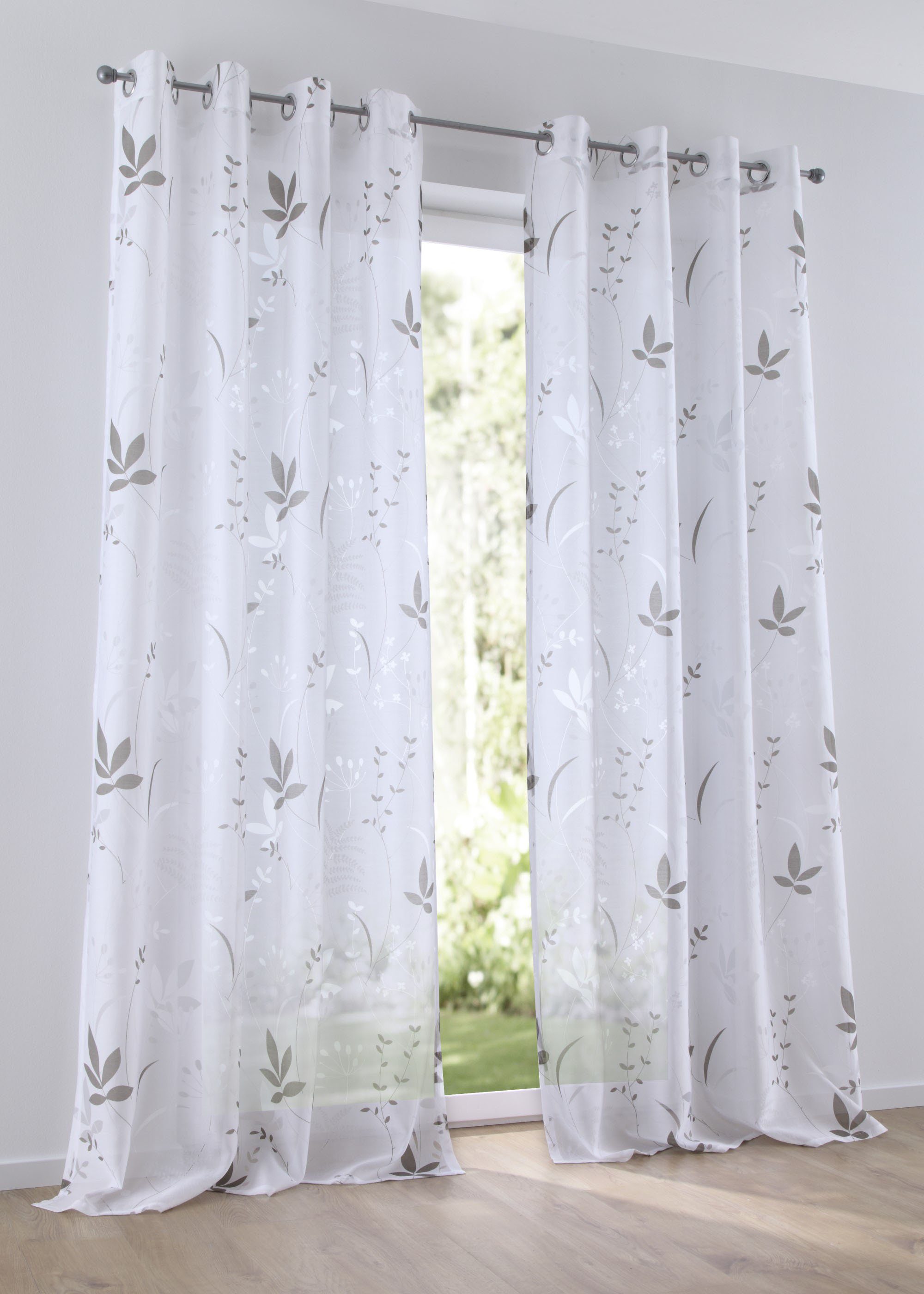 halbtransparent, Kutti, Vorhang Baumwolle-Polyester, bedruckt (1 Baumwolloptik, halbtransparent, Ausbrenner, Ösen Dandelion, Gardine St),