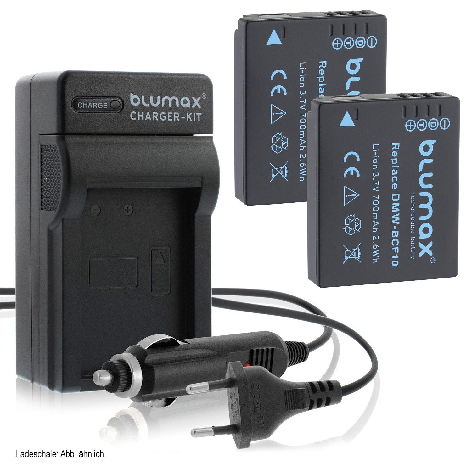 Blumax Set mit Lader für Panasonic DMW-BCF10E 700 mAh Kamera-Akku