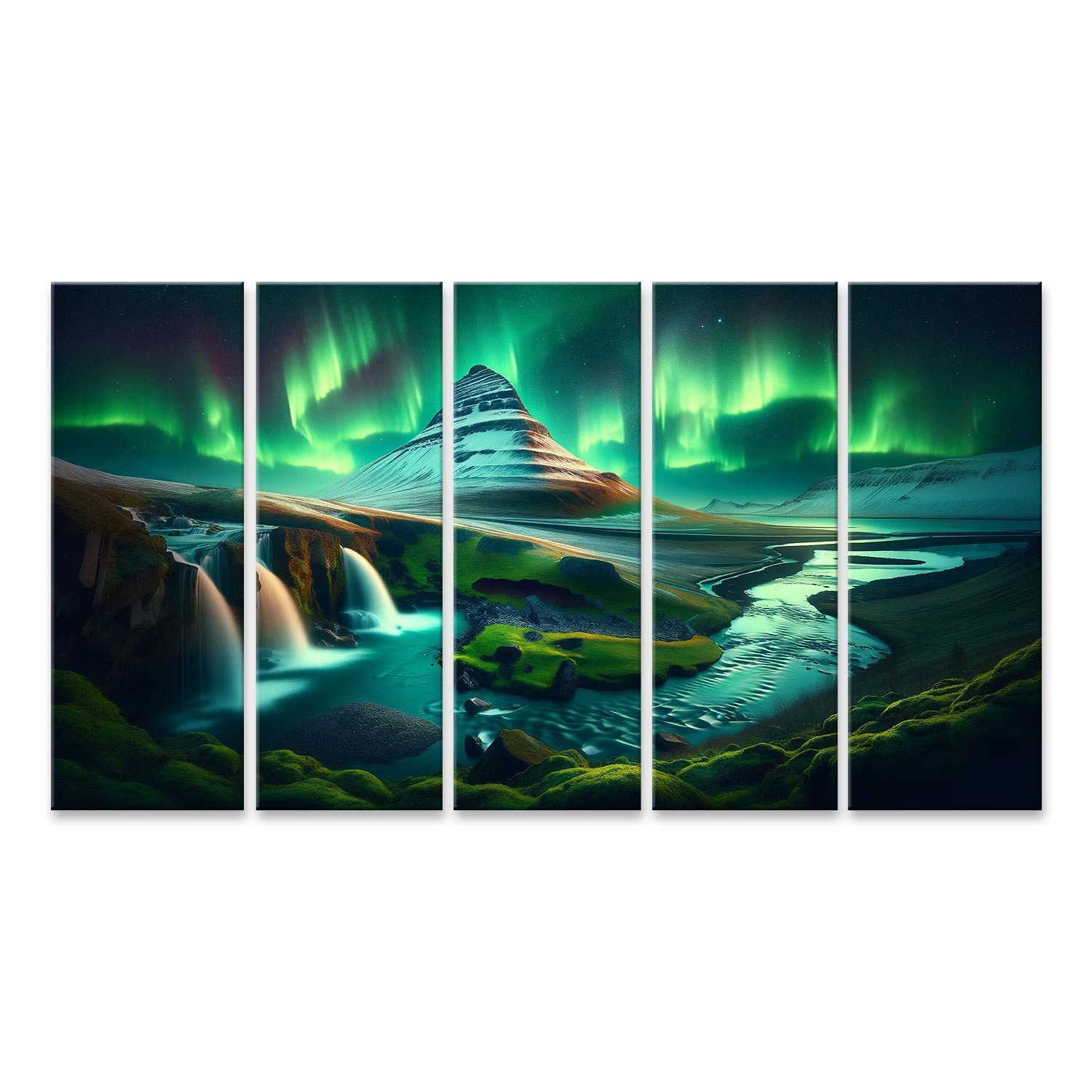 islandburner Leinwandbild Berglandschaft bei Nacht Aurora Borealis majestätische Szene