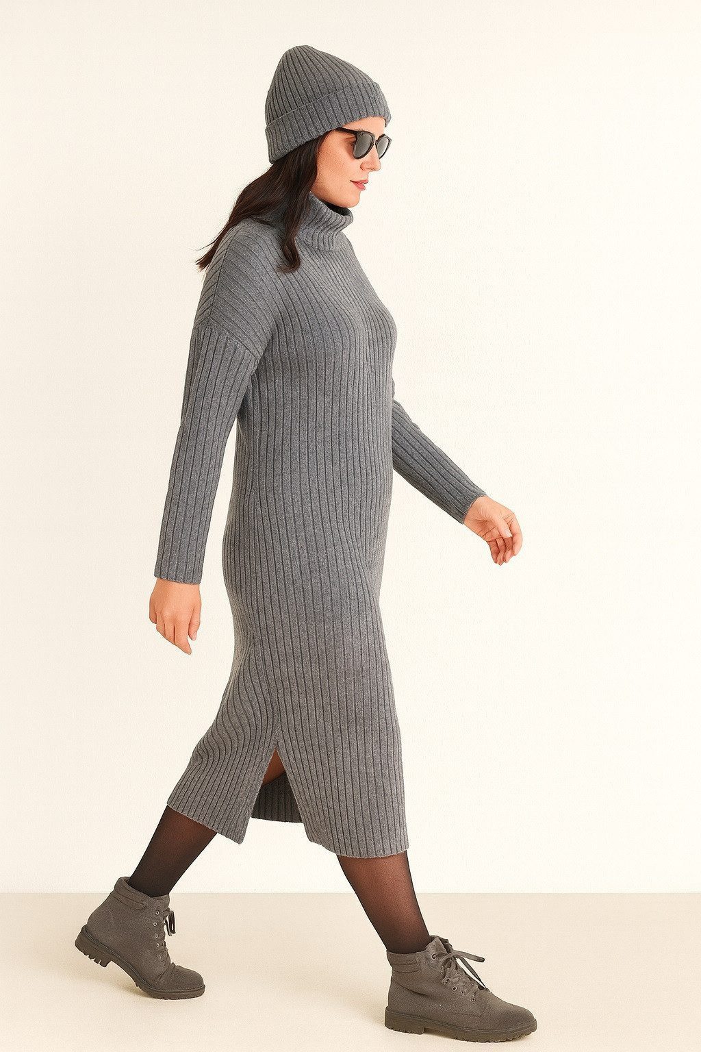 OriginalYou Strickkleid Damen Kleid aus Strick mit Rollkragen Grobstrick, geeignet ab einer Körpergröße von 1,70