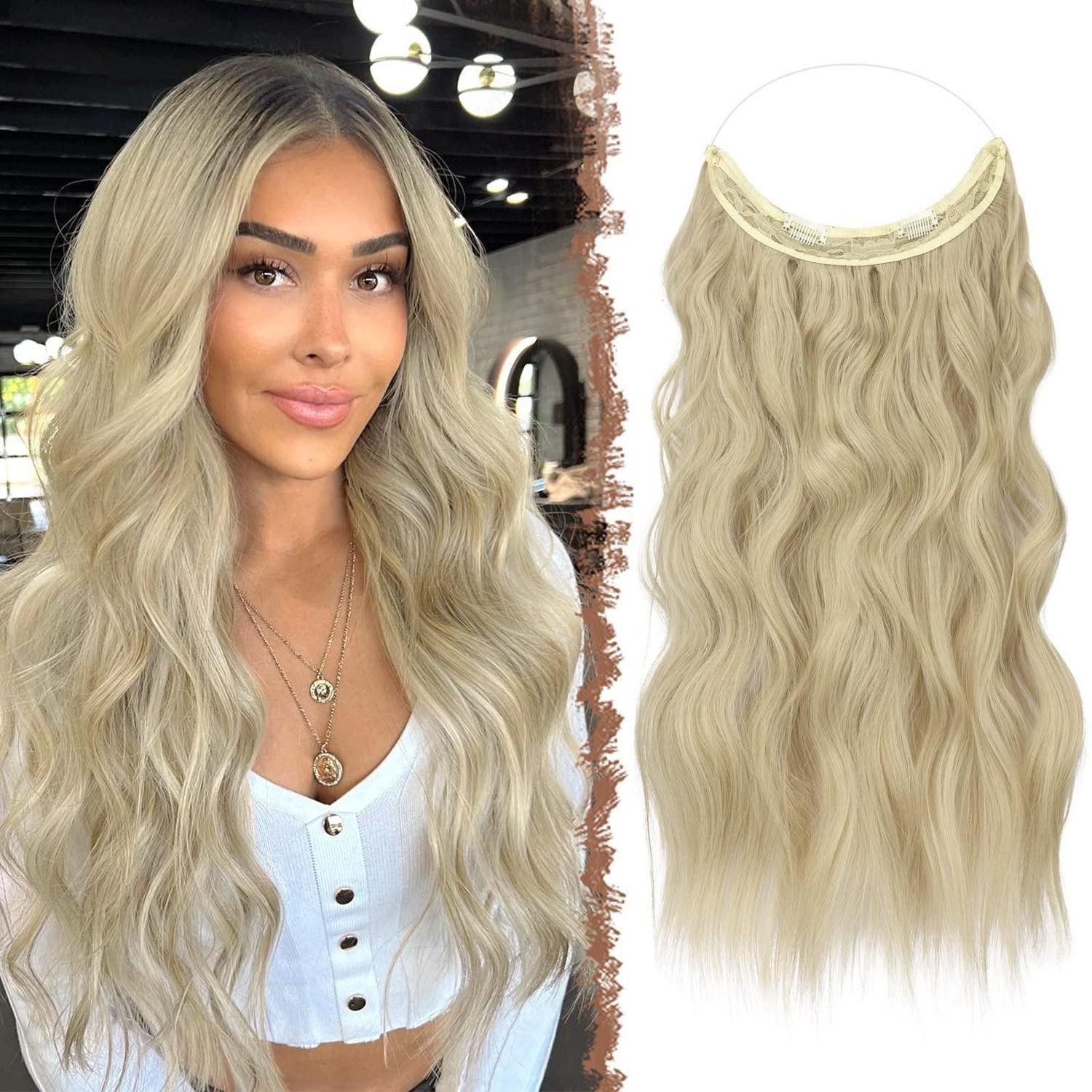 LuxusKollektion Kunsthaar-Extension Extensions gewellt Synthetik Invisible 50 cm Frauen ash blonde 50 cm