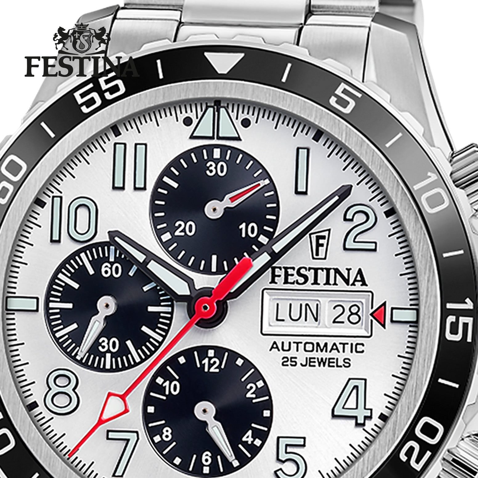 Festina Multifunktionsuhr Festina Herrenuhr Swiss Made Armbanduhr, (Multifunktionsuhr), Herren Armbanduhr rund, Edelstahlarmband silber, Elegant