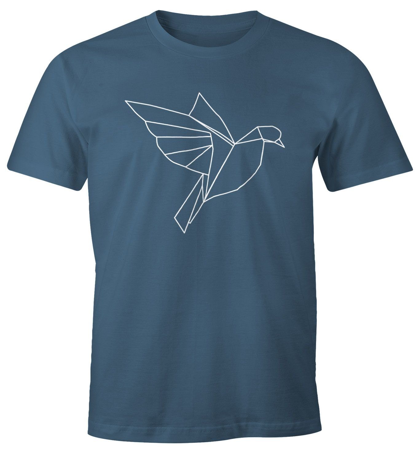 MoonWorks Print-Shirt Herren T-Shirt Polygon Origami Vogel Bird Moonworks® mit Print blau