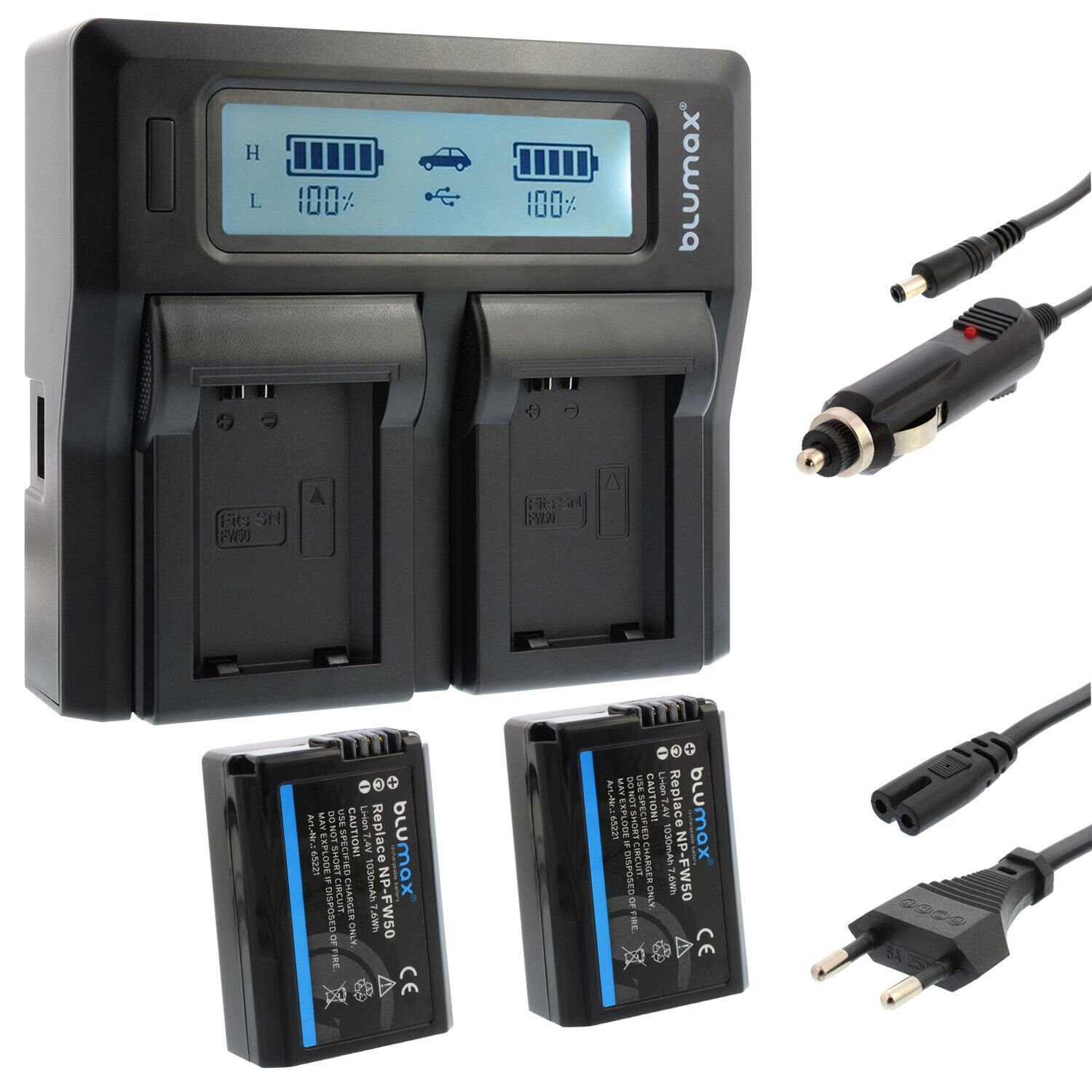 Blumax Set mit Lader für Sony NP-FW50 Alpha 6500 1030mAh Kamera-Akku