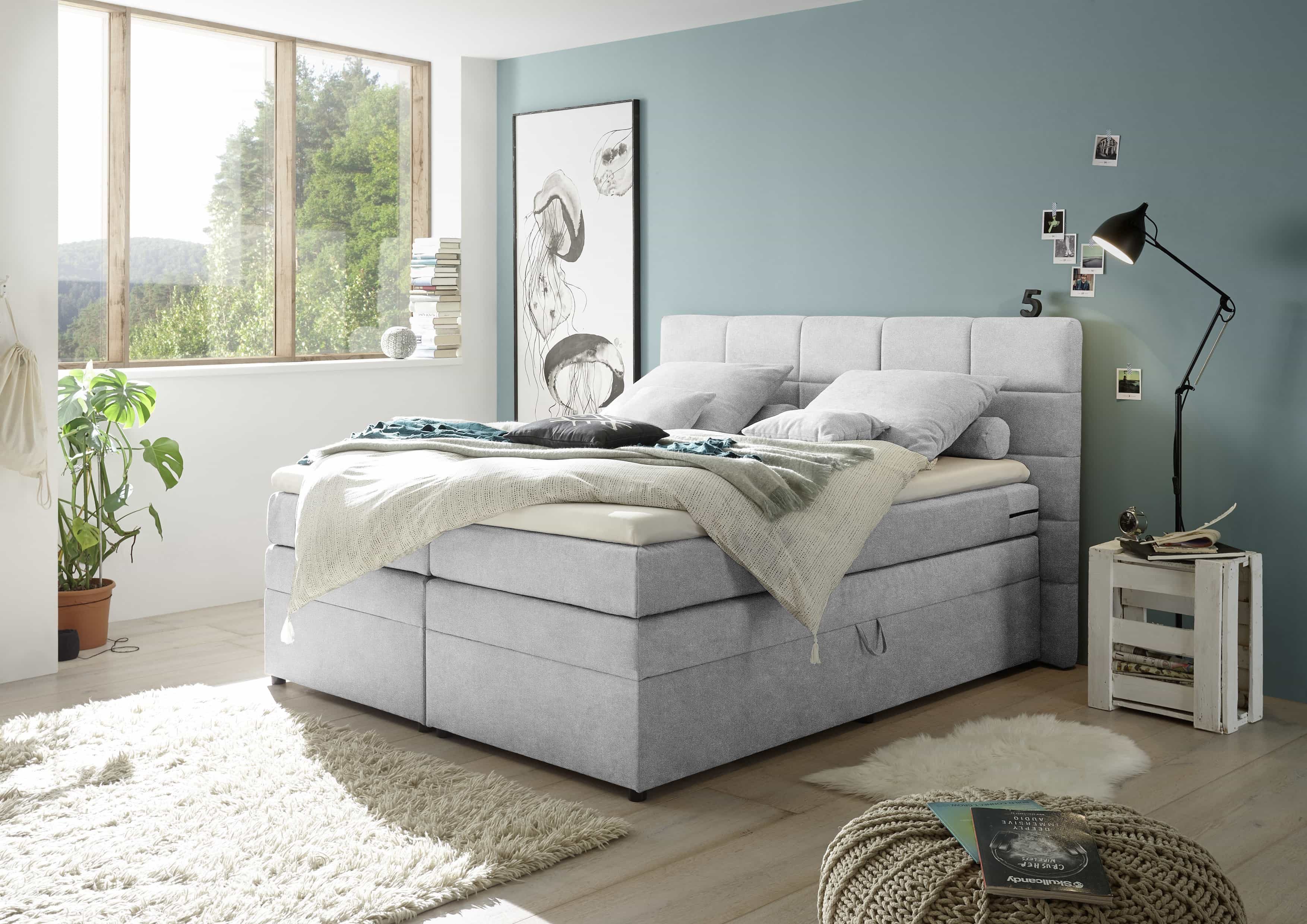 ED EXCITING DESIGN Boxspringbett Tacoma 180x200 inkl. Stauraum, Topper und H2/H3 Matratze (Bestehend aus Unterbox, Matratze, Topper und Kopfteil), inkl. Matratze H2/H3, Topper waschbar, viel Stauraum