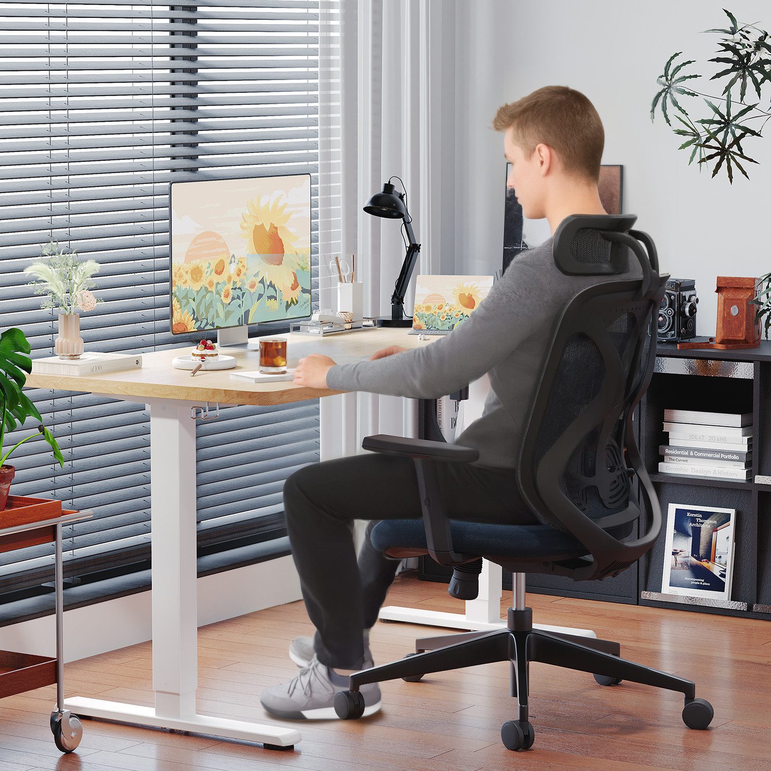Furnicopia Schreibtisch Höhenverstellbarer mit USB-Ladefunktion und Wecker-Erinnerung (2 Höheneinstellungen 5 Farben und 6 Größen fur eine Vielzahl von Arbeits- und Lernumgebungen)