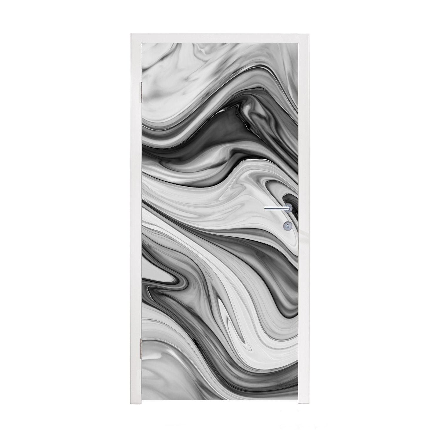 MuchoWow Türtapete Marmor - Muster - Grau - Marmoroptik - Schwarz, Matt, bedruckt, (1 St), Fototapete für Tür, Türaufkleber, 75x205 cm