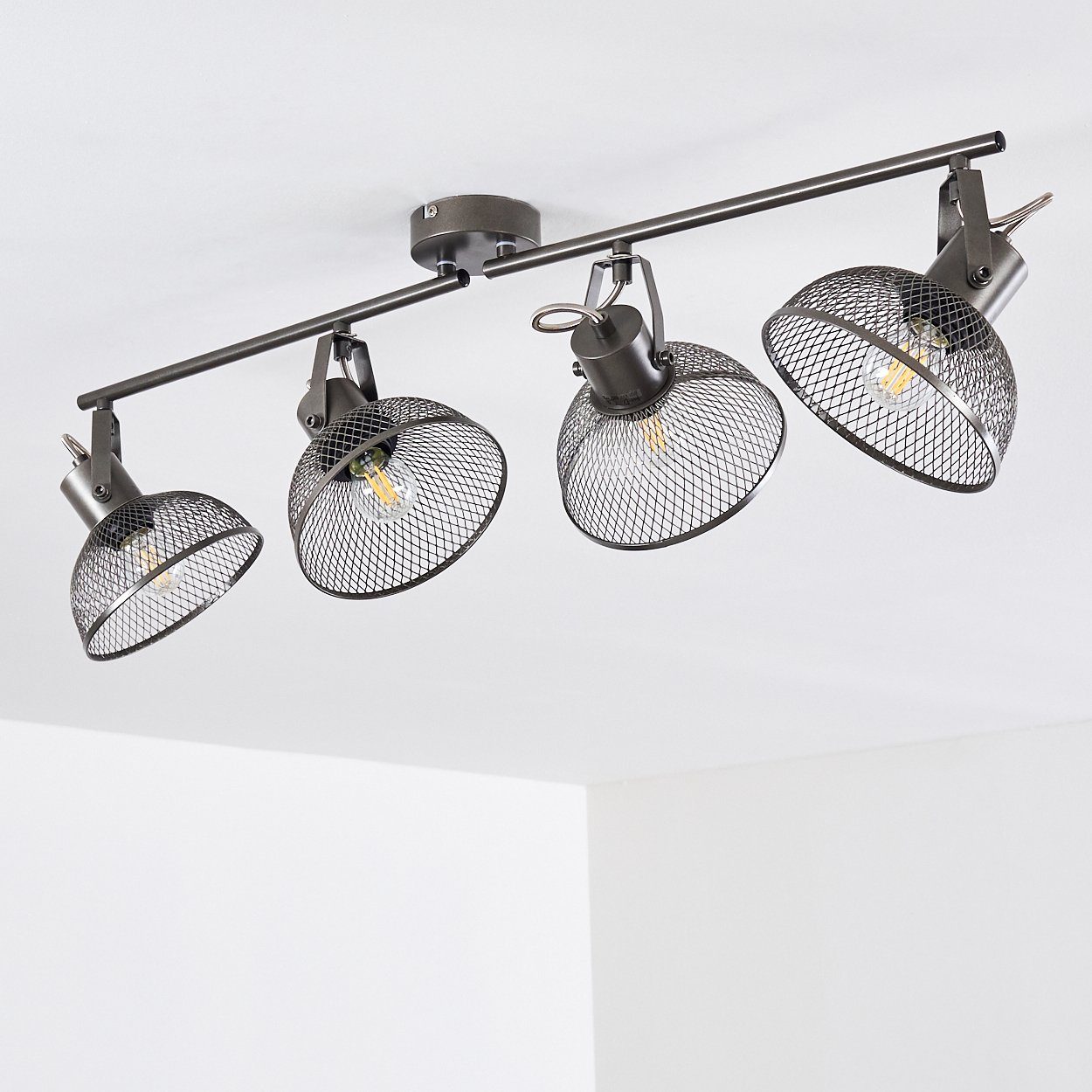 aus Spot verstellbaren ohne Leuchtmittel, moderner mit mit in Deckenleuchte Deckenlampe 4xE27, Gittern Strahlern, hofstein »Grizzo« Metall Silber,