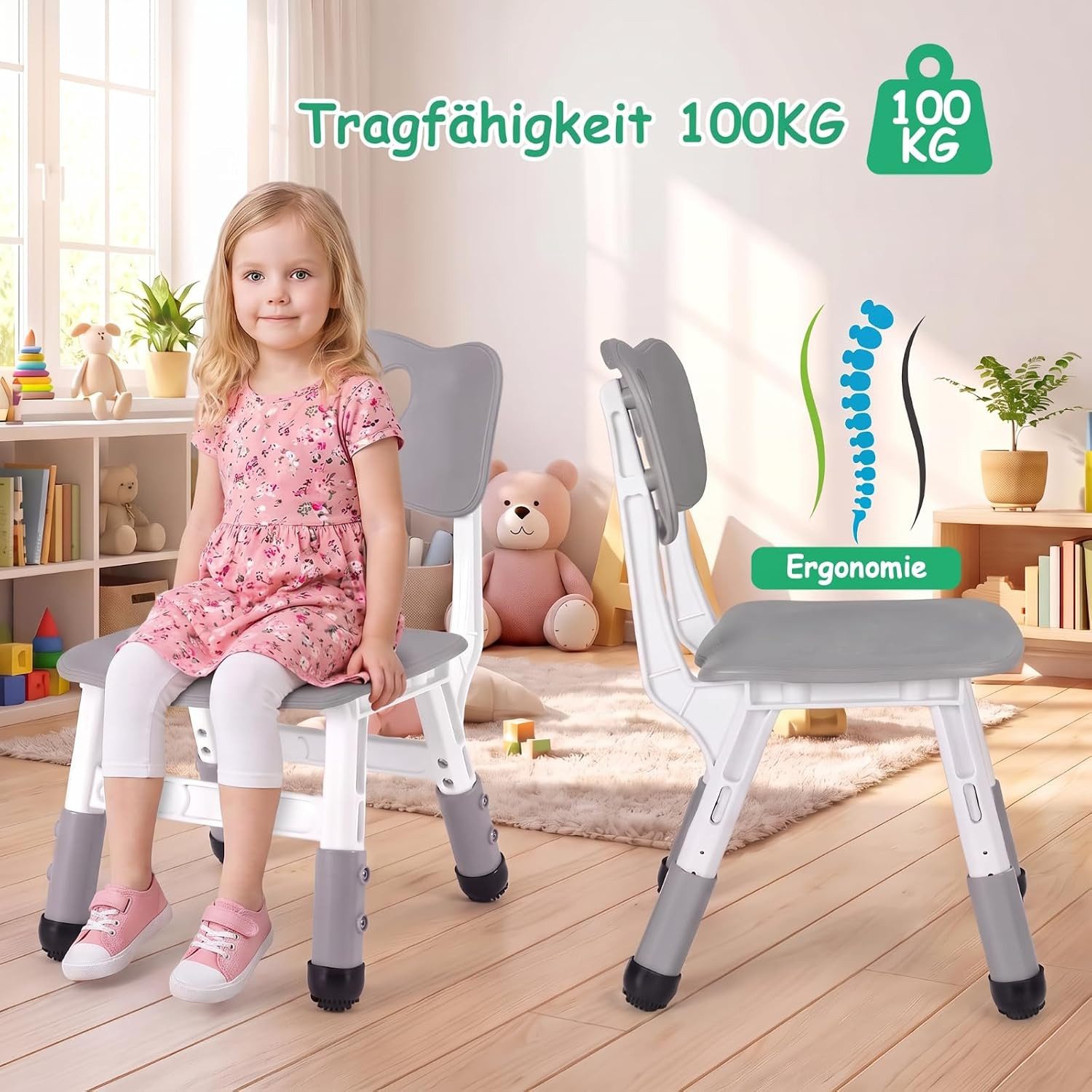 TLGREEN Kindersitzgruppe Kinder Schreibtischstuhl Höhenverstellbar, (Kinderstühle mit Rückenlehne, 2-tlg., für Kinderzimmer Schule Kindertagespflege), Kinder St – Bild 3 von 5