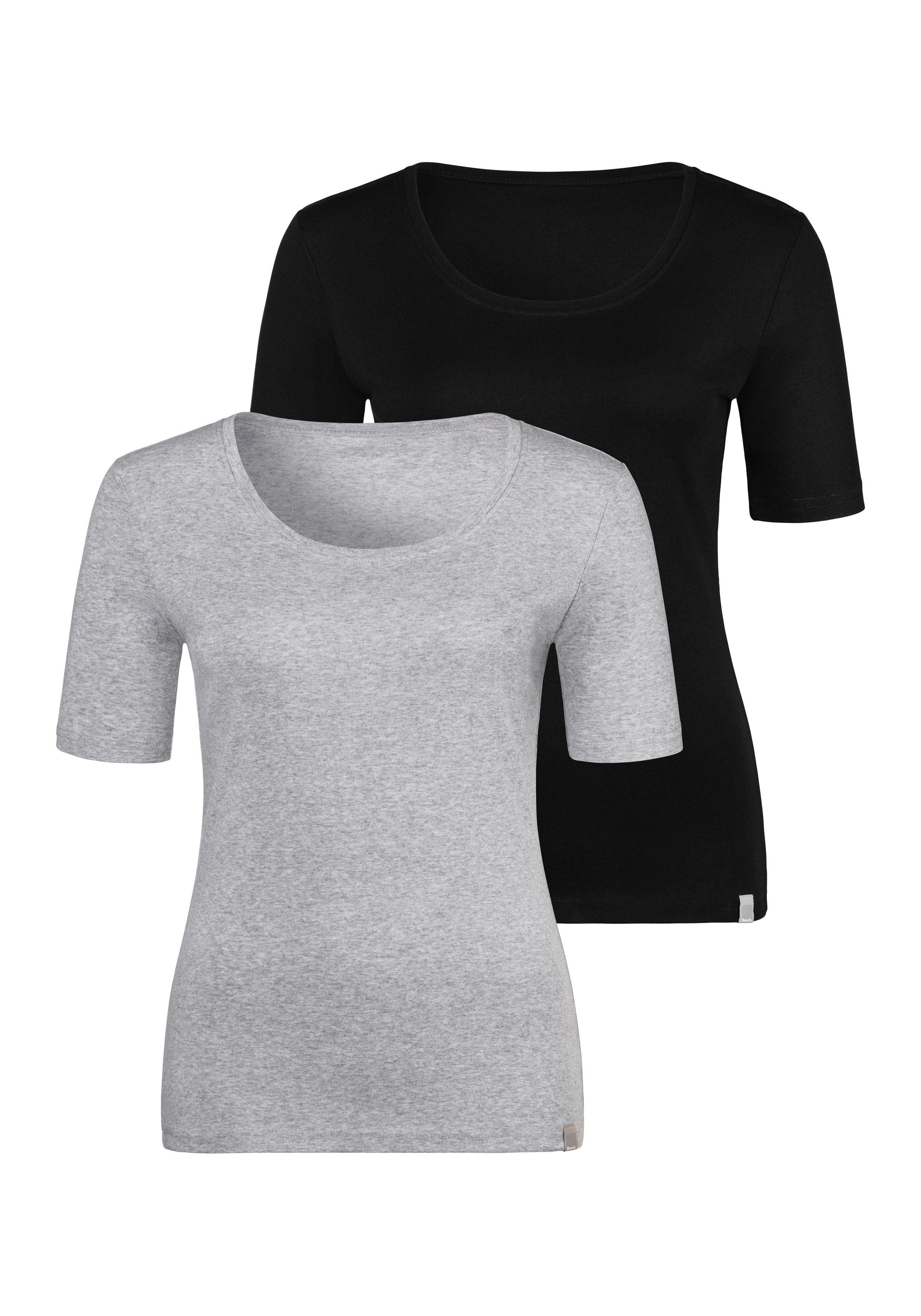 Feinripp-Qualität, grau-meliert Unterziehshirt schwarz, T-Shirt Bench. weicher (2er-Pack) aus
