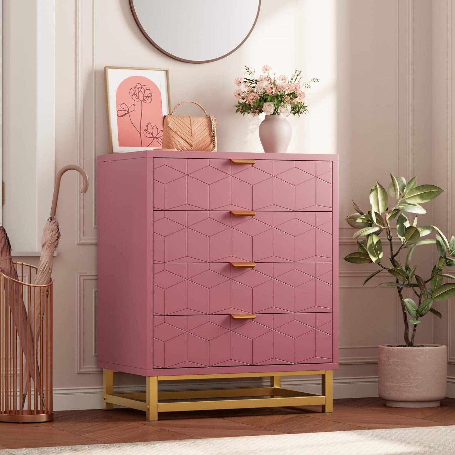 GarveeMore Kommode für Schlafzimmer,Kommode mit 5 Schubladen Metallbeinen,moderne Kommode, großem Stauraum Schubladenkommode für Schlafzimmer,Wohnzimmer und Flu – Bild 3 von 5