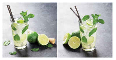 Levandeo® Wandbild, 2er Set Glasbild 30x30cm Wandbild Glas Cocktail Mojito Lime Küche