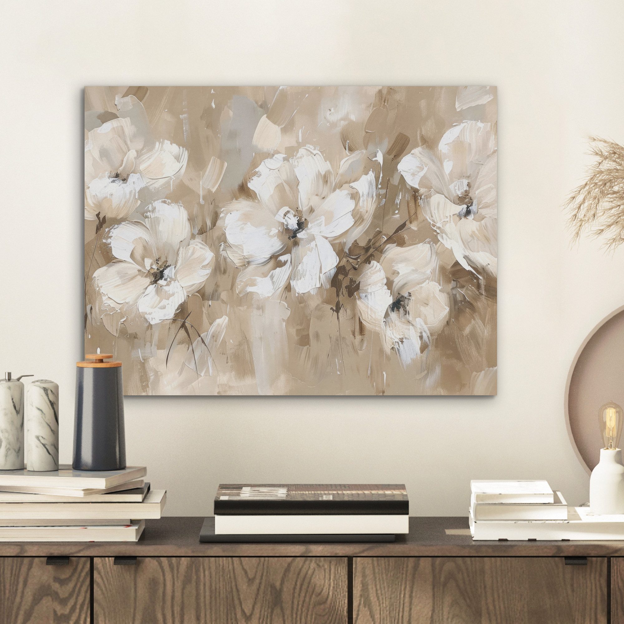 MuchoWow Gemälde Blumen - Beige - günstig online kaufen