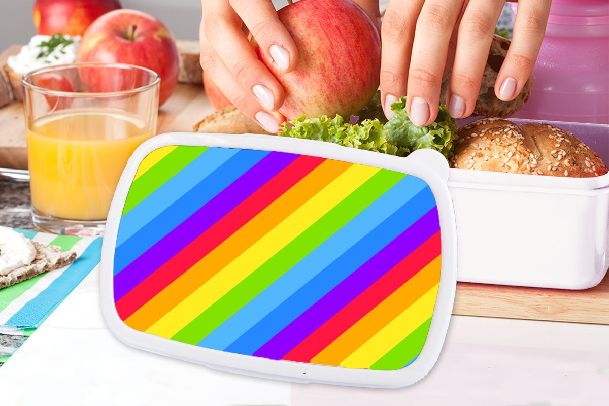 MuchoWow Lunchbox Erwachsene, Brotbox (2-tlg), Kinder - und Brotdose, Mädchen Muster für für Jungs Regenbogen weiß - Kunststoff, und Stolz