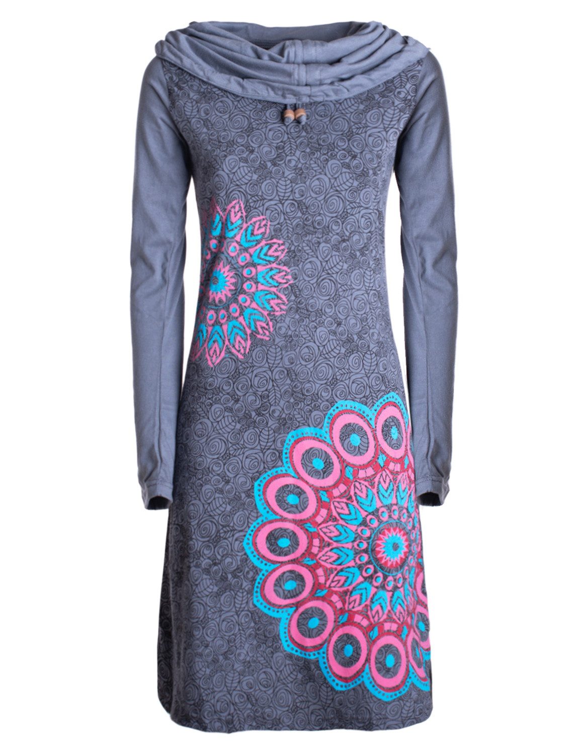 Vishes Tunikakleid Damen Mandala-Kleid Langarm-Shirtkleid Schal-Kragen günstig online kaufen
